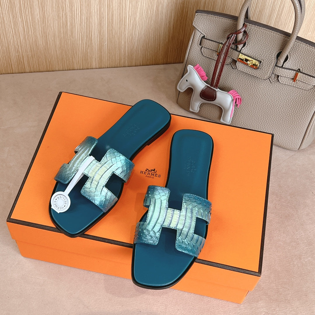 zHERME.S Oran Sandals Dark Teal Calfskin 312781