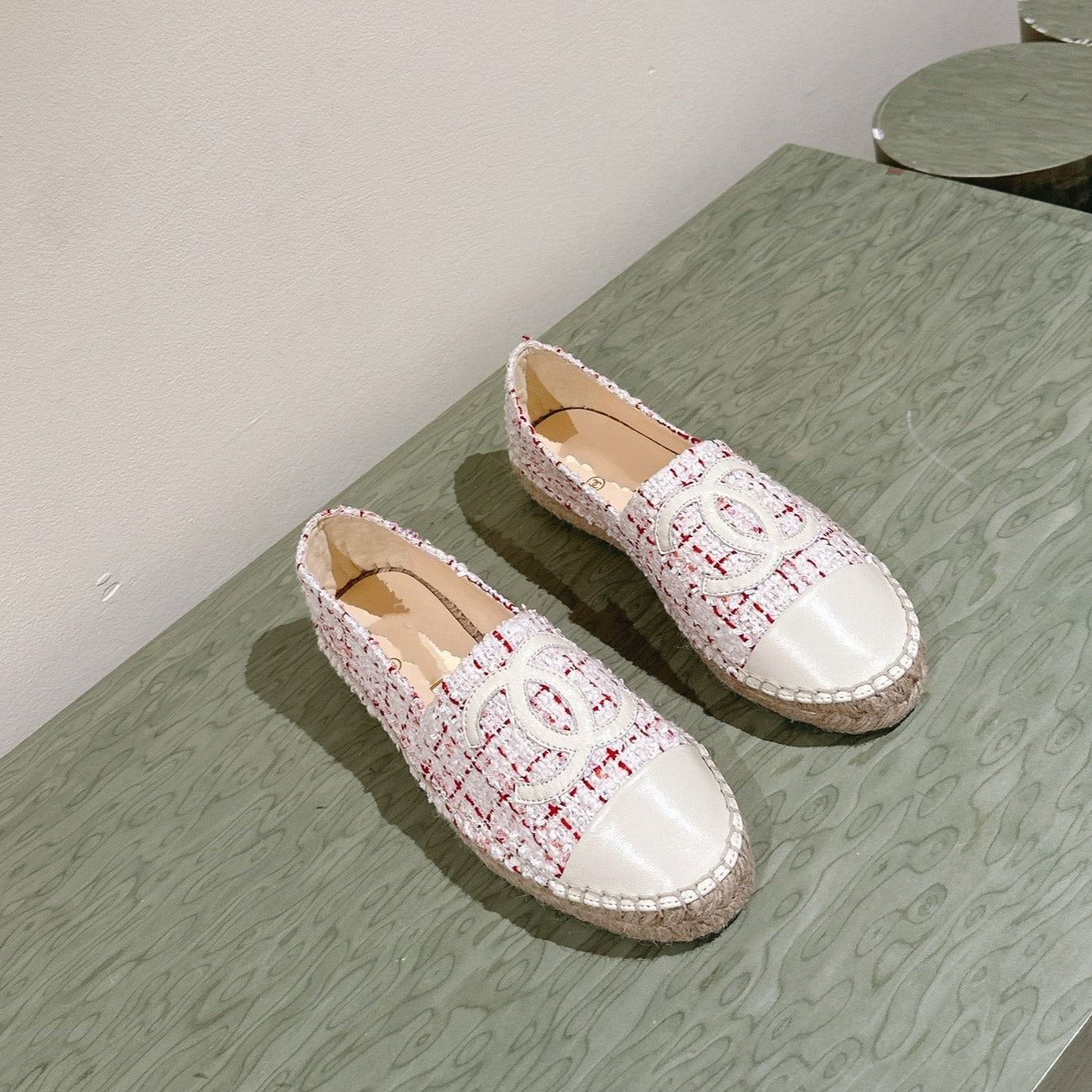 zCHANE.L Espadrilles White Red Tweed White Calfskin
