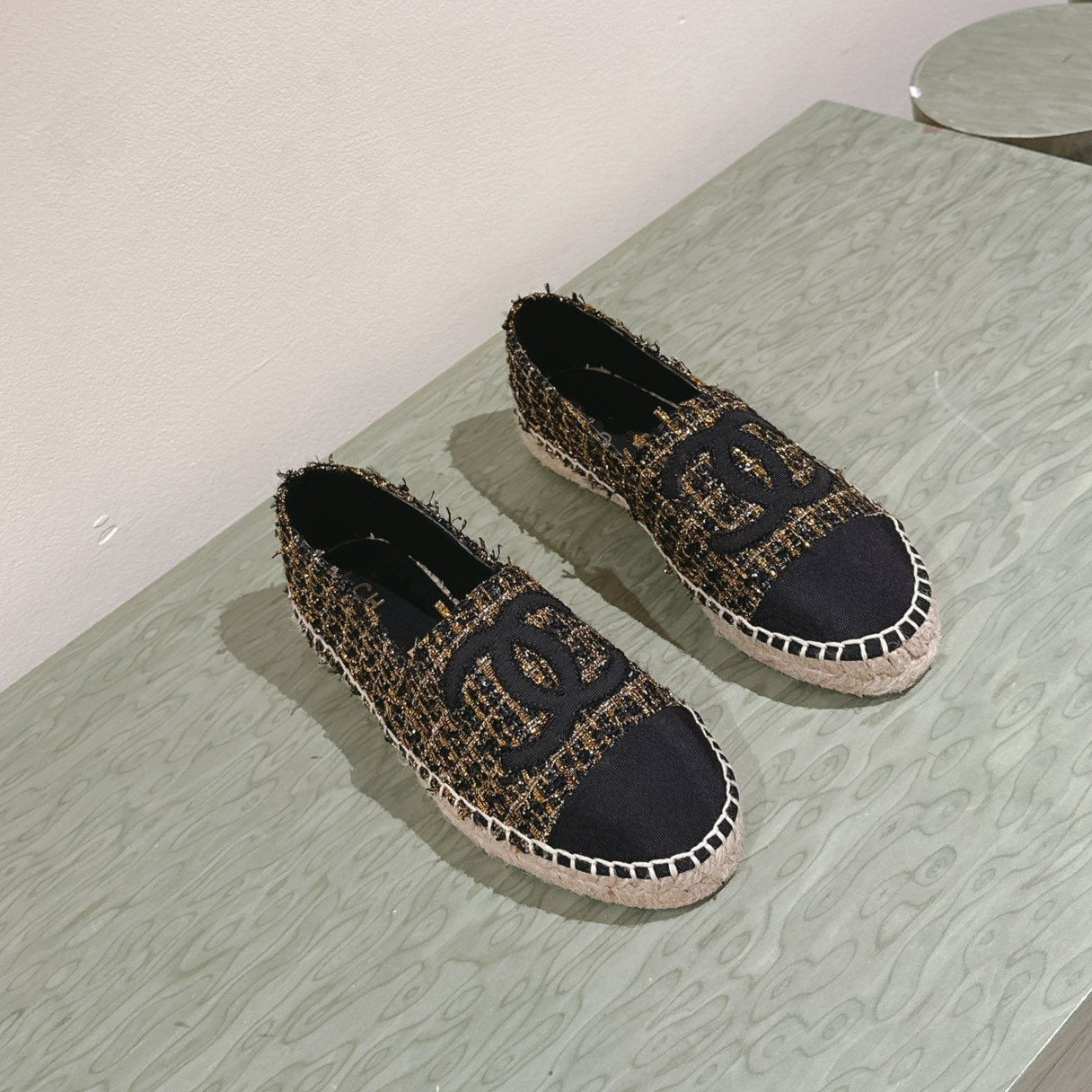 zCHANE.L Espadrilees Black Gold Tweed Canvas