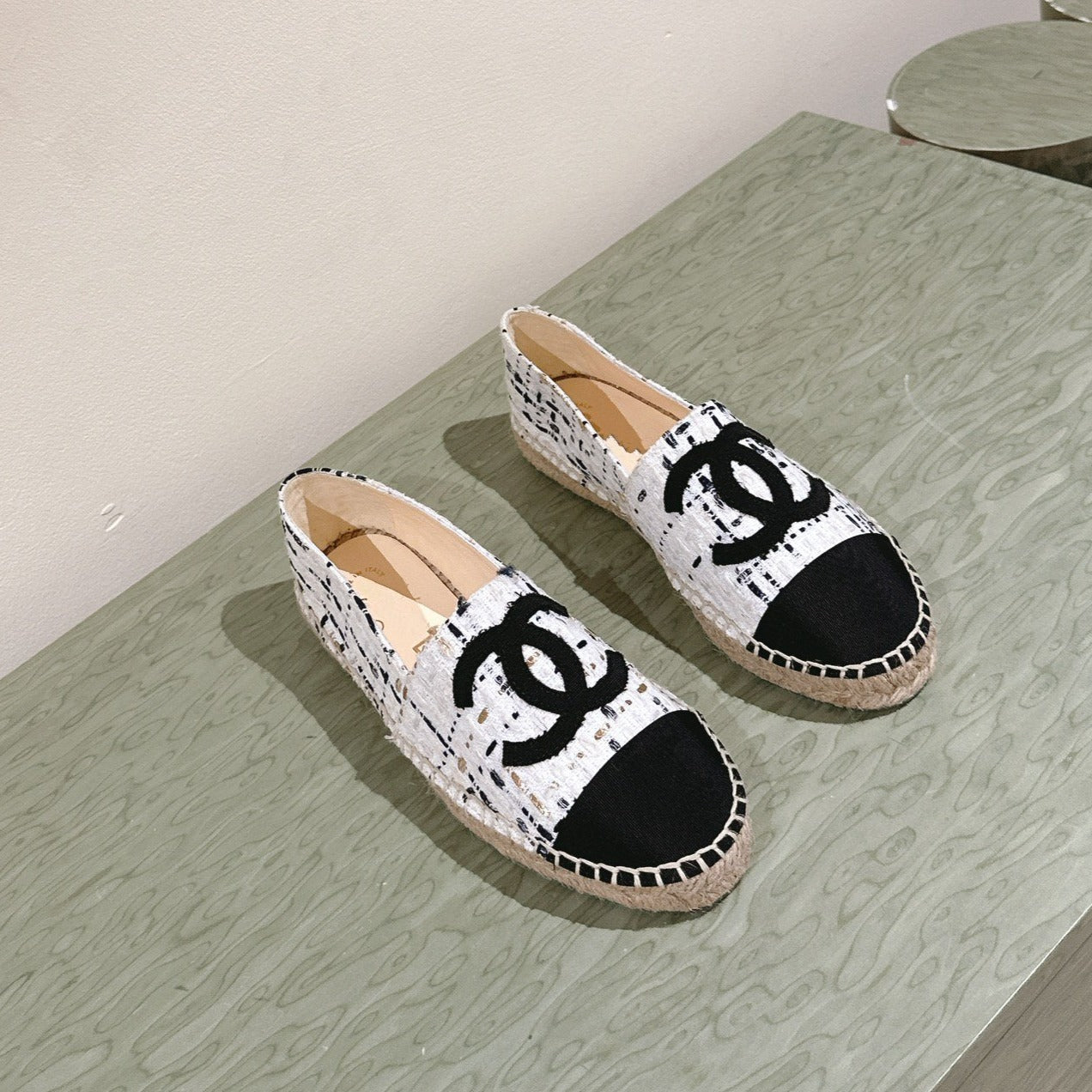 zCHANE.L Espadrilles White Black Tweed Canvas
