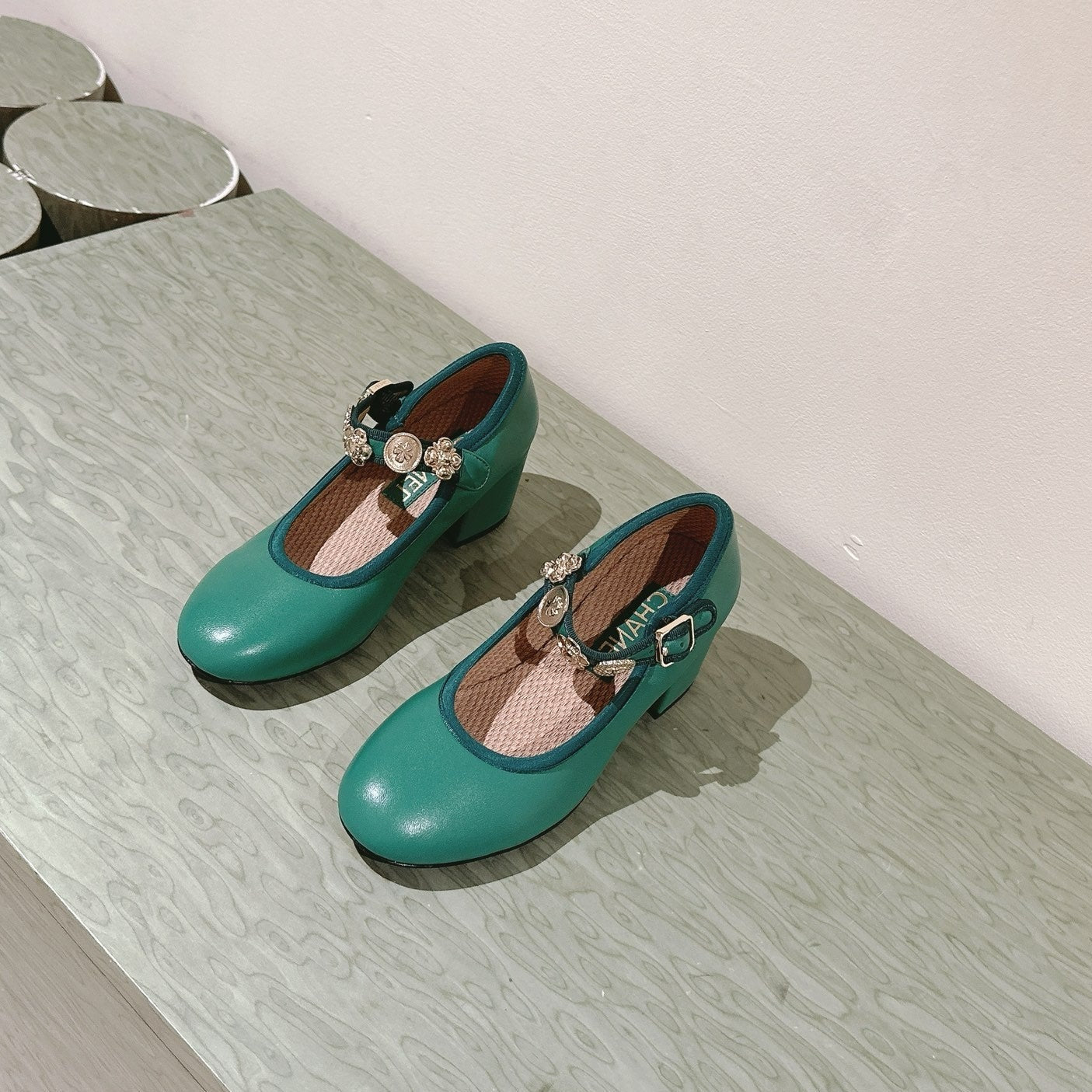 zCHANE.L Cc High Mary Jane Sea Green Lambskin