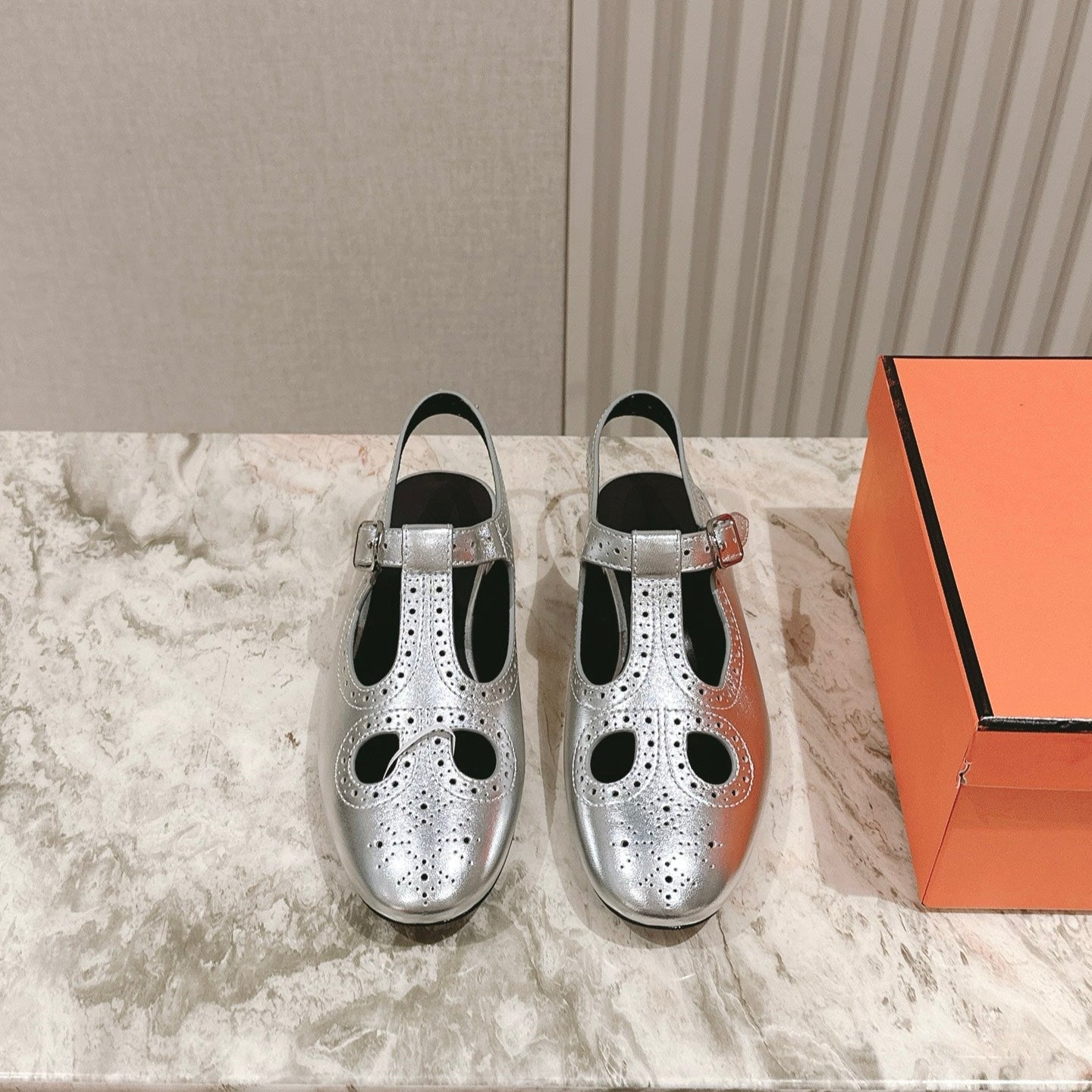 zHERME.S 25 Marry Jane Slingback Grey Cowhide 346240