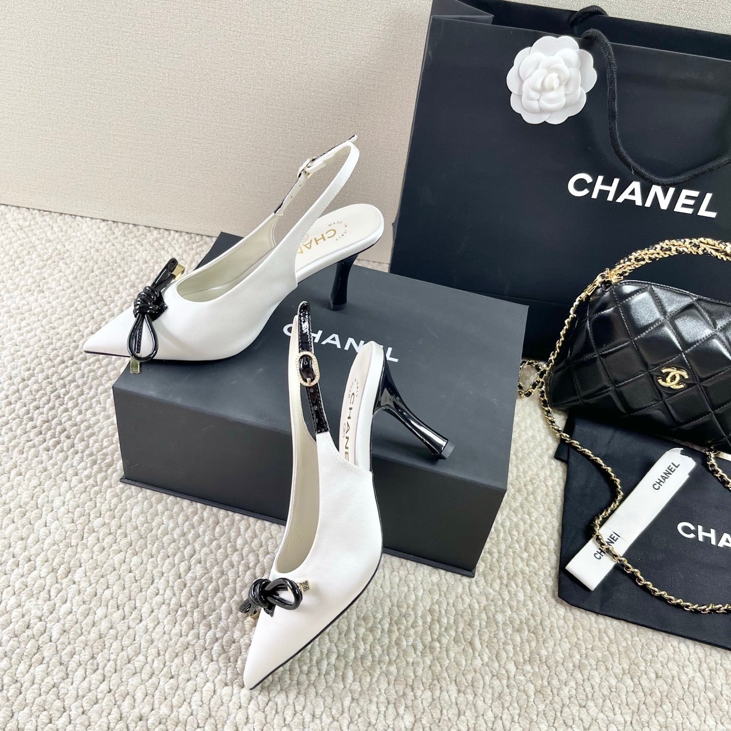 zCHANE.L Cc 25 Slingback High Heel White Silk 330923