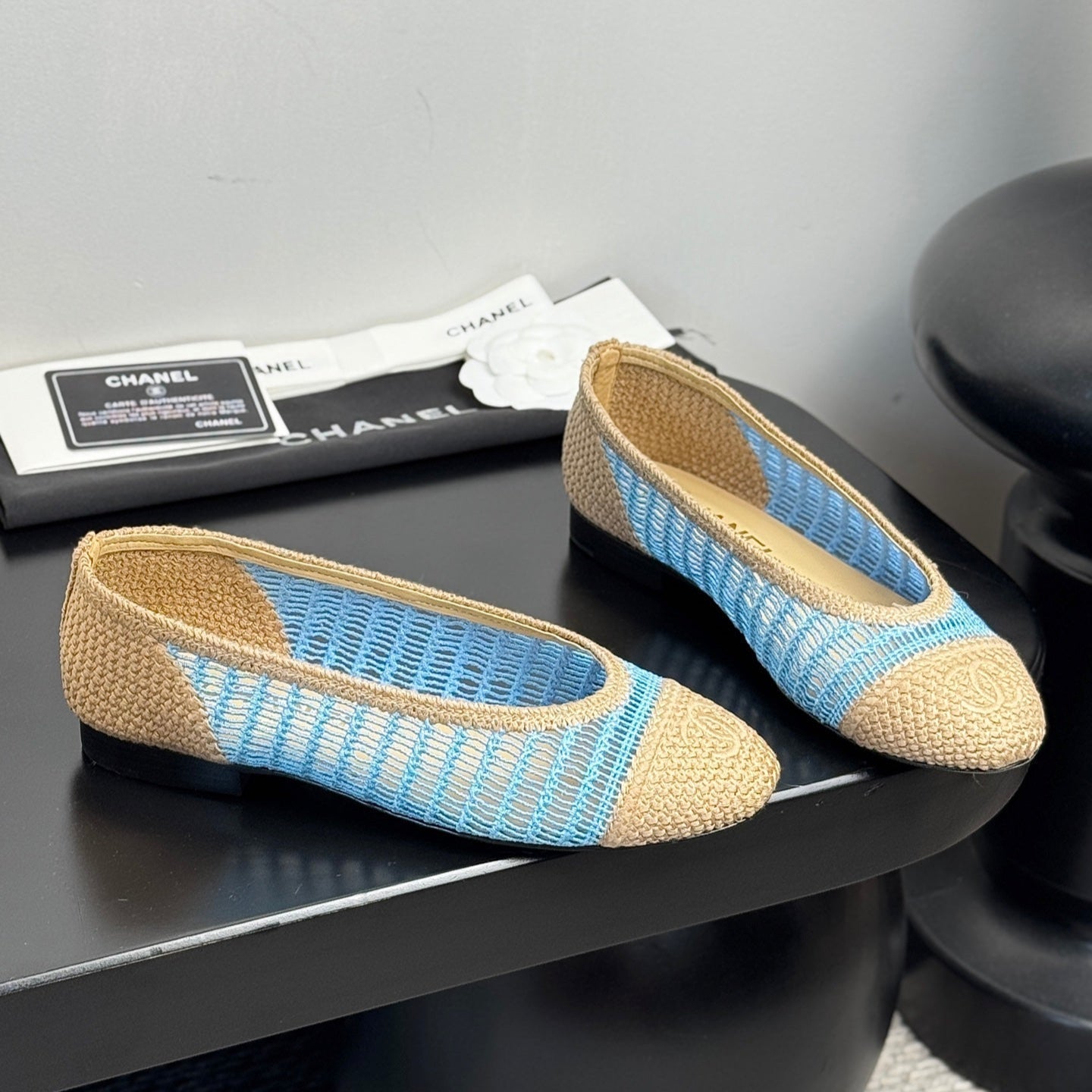 zCHANE.L 25 Ballet Flat Blue Beige Raffia