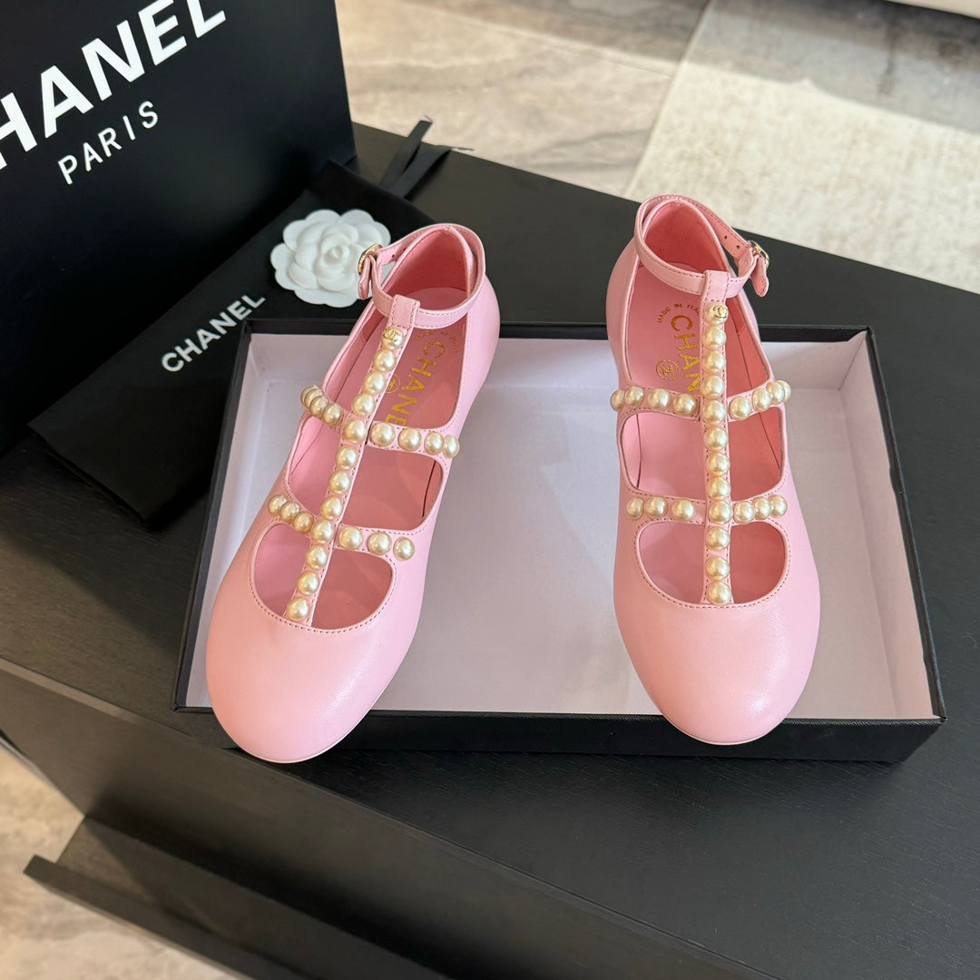 zCHANE.L Mary Janes Shoes Light Pink Goatskin With Faux Pearl