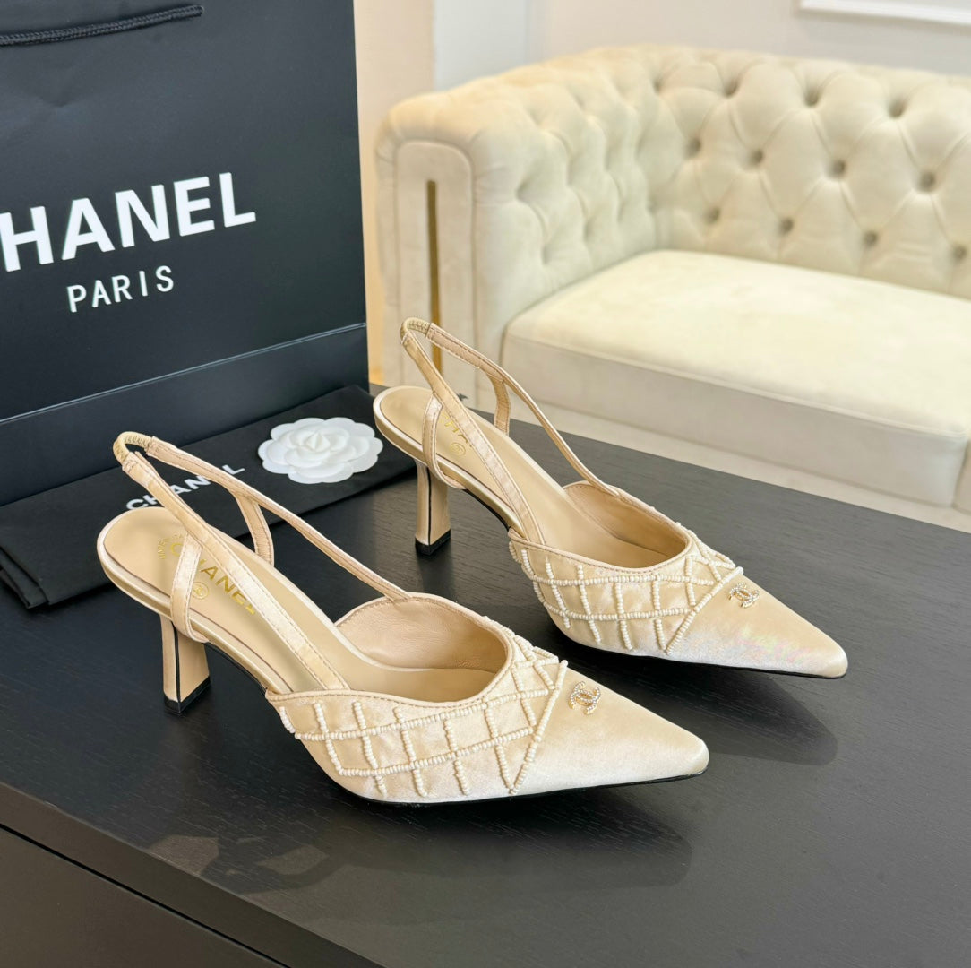 zCHANE.L Cc Slingbacks 65 Beige Satin Lambskin