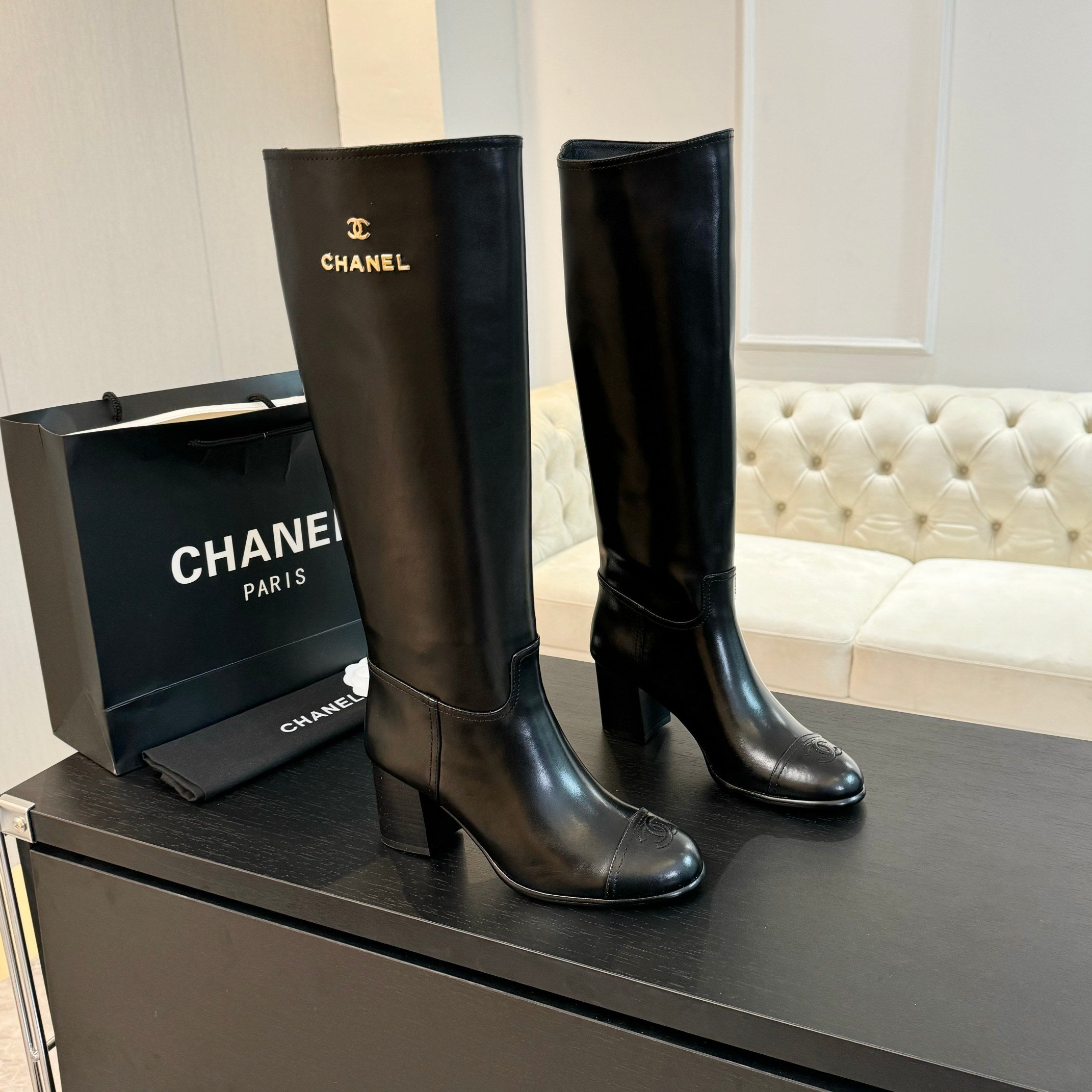 zCHANE.L Cc High Boots 75Mm Black Print Cowhide
