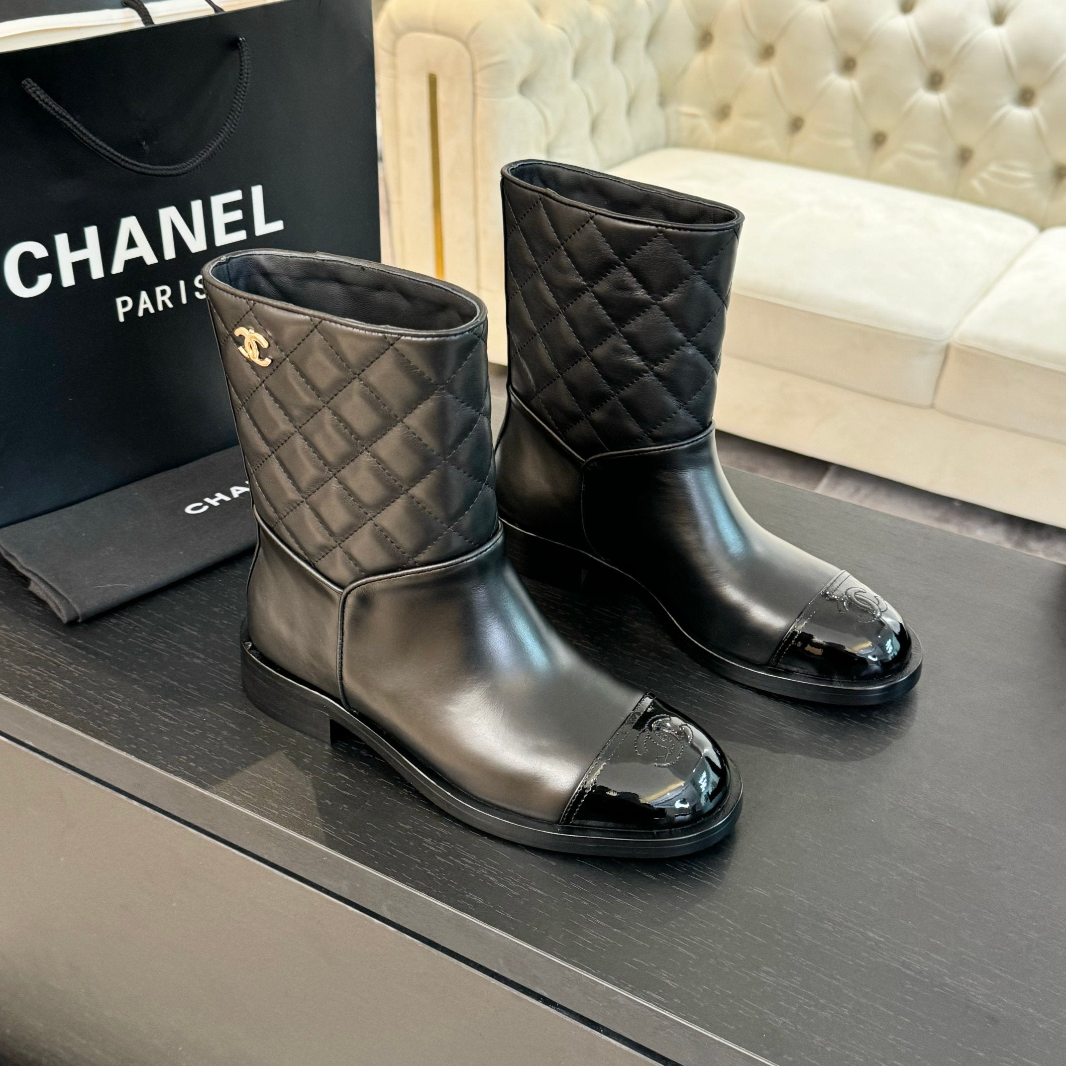 zCHANE.L Cc Ankle Boots 30Mm Black Calfskin Quilted