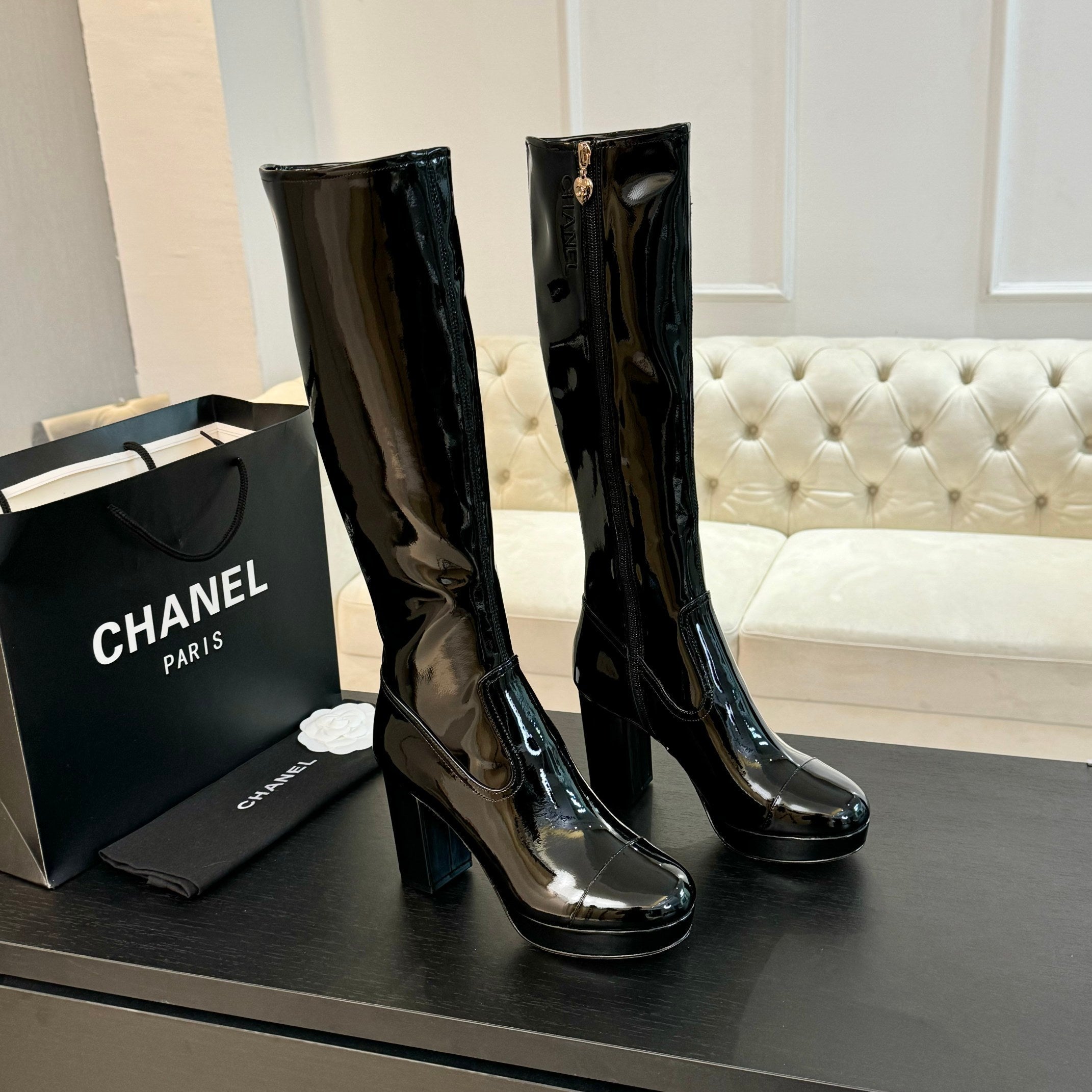 zCHANE.L Cc High Boots 80Mm Glossy Black Cowhide