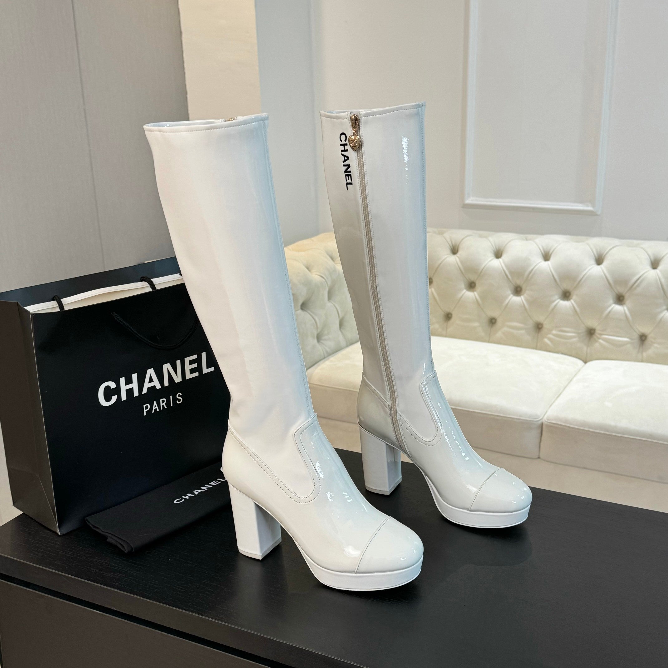 zCHANE.L Cc High Boots 80Mm Glossy White Cowhide