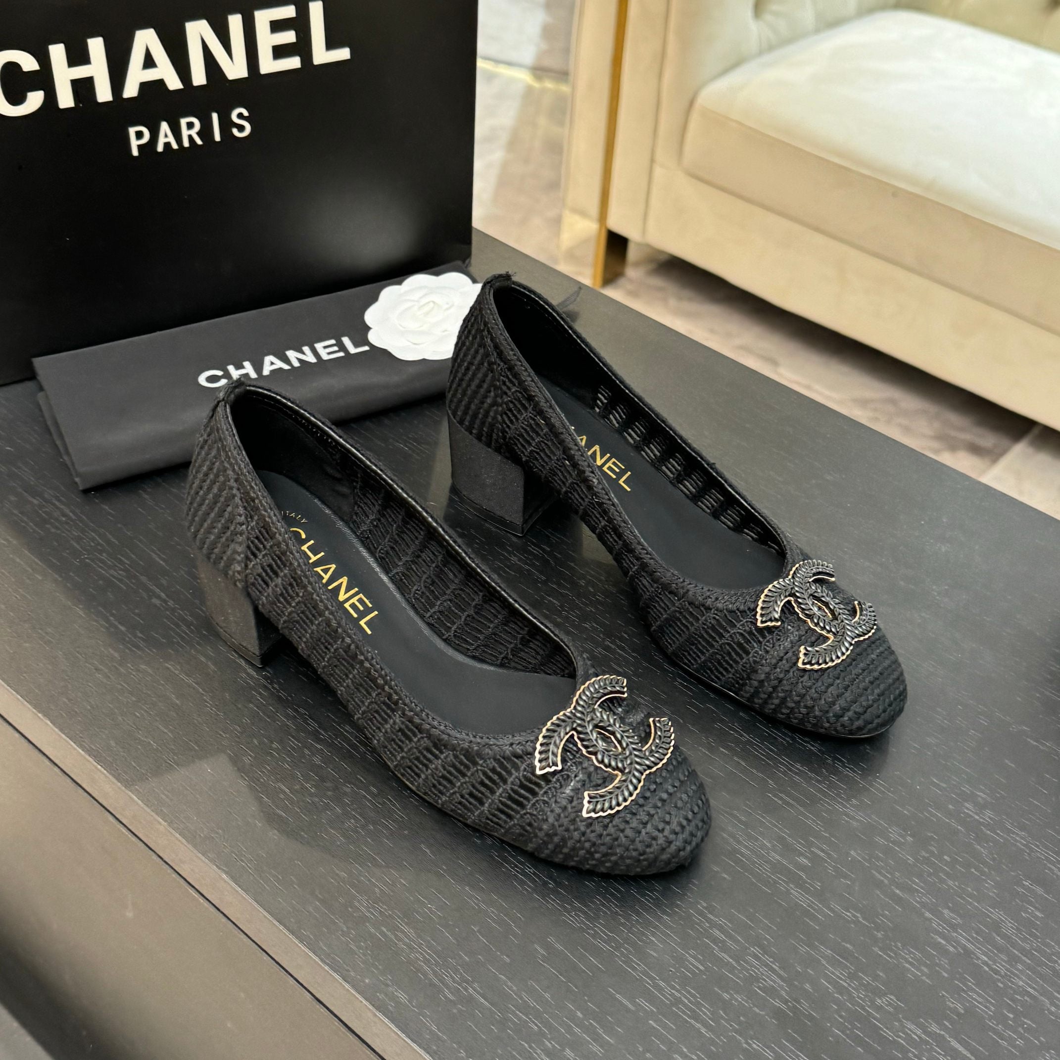 zCHANE.L 25P Ballet Heel 50Mm Black Raffia Large Logo