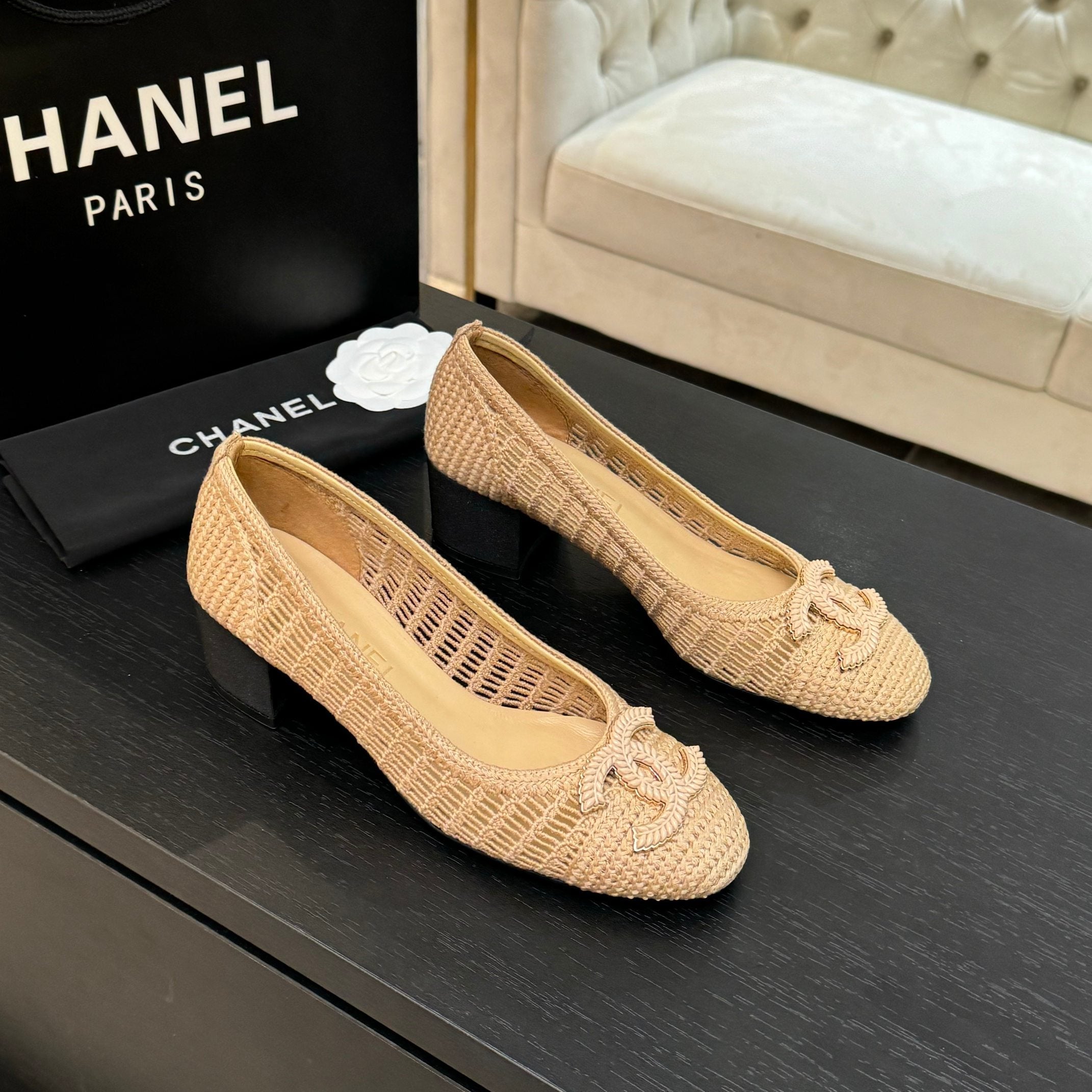 zCHANE.L 25P Ballet Heel 50Mm Beige Raffia Large Logo