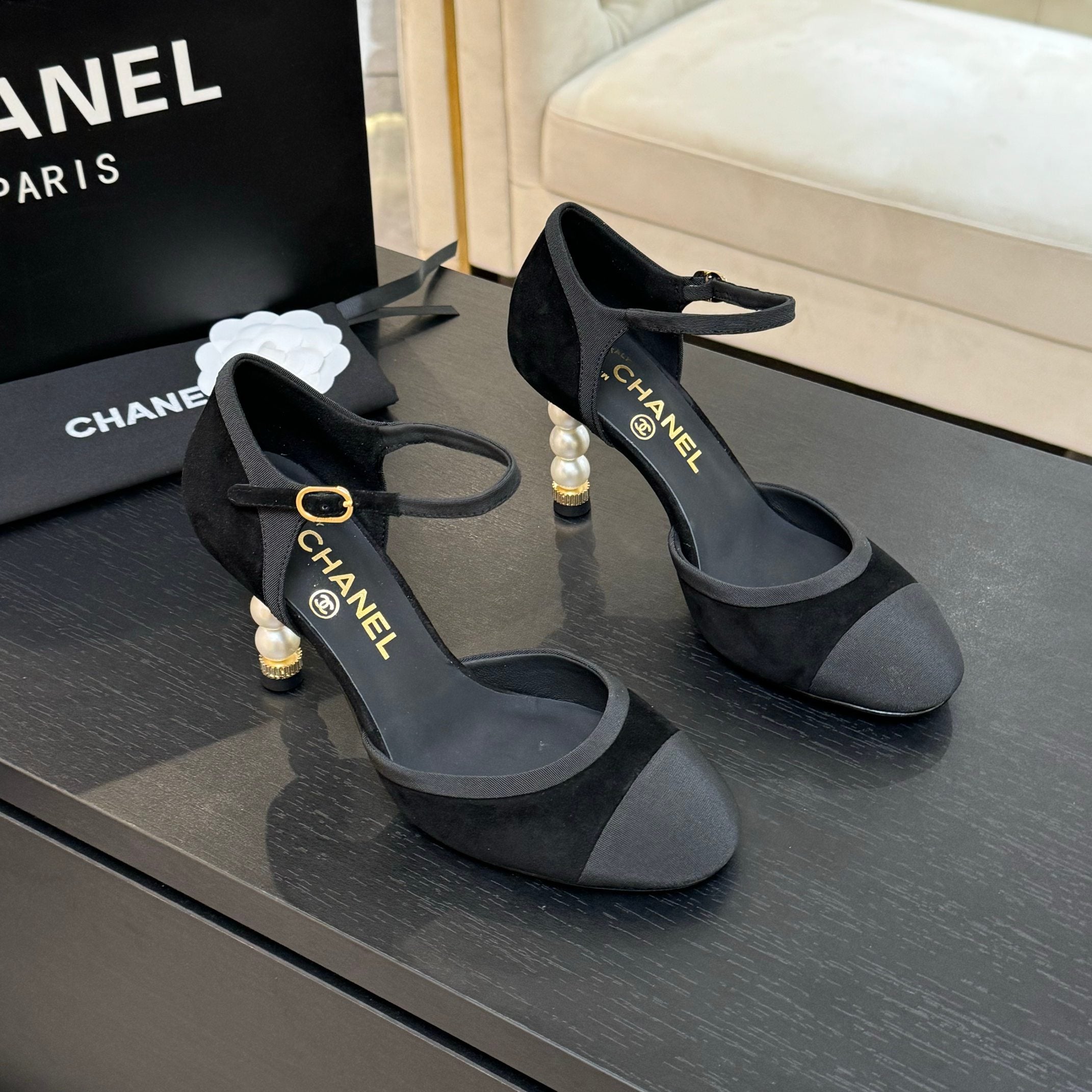 zCHANE.L Cc 25S Slingback 85Mm Black Suede Grosgrain