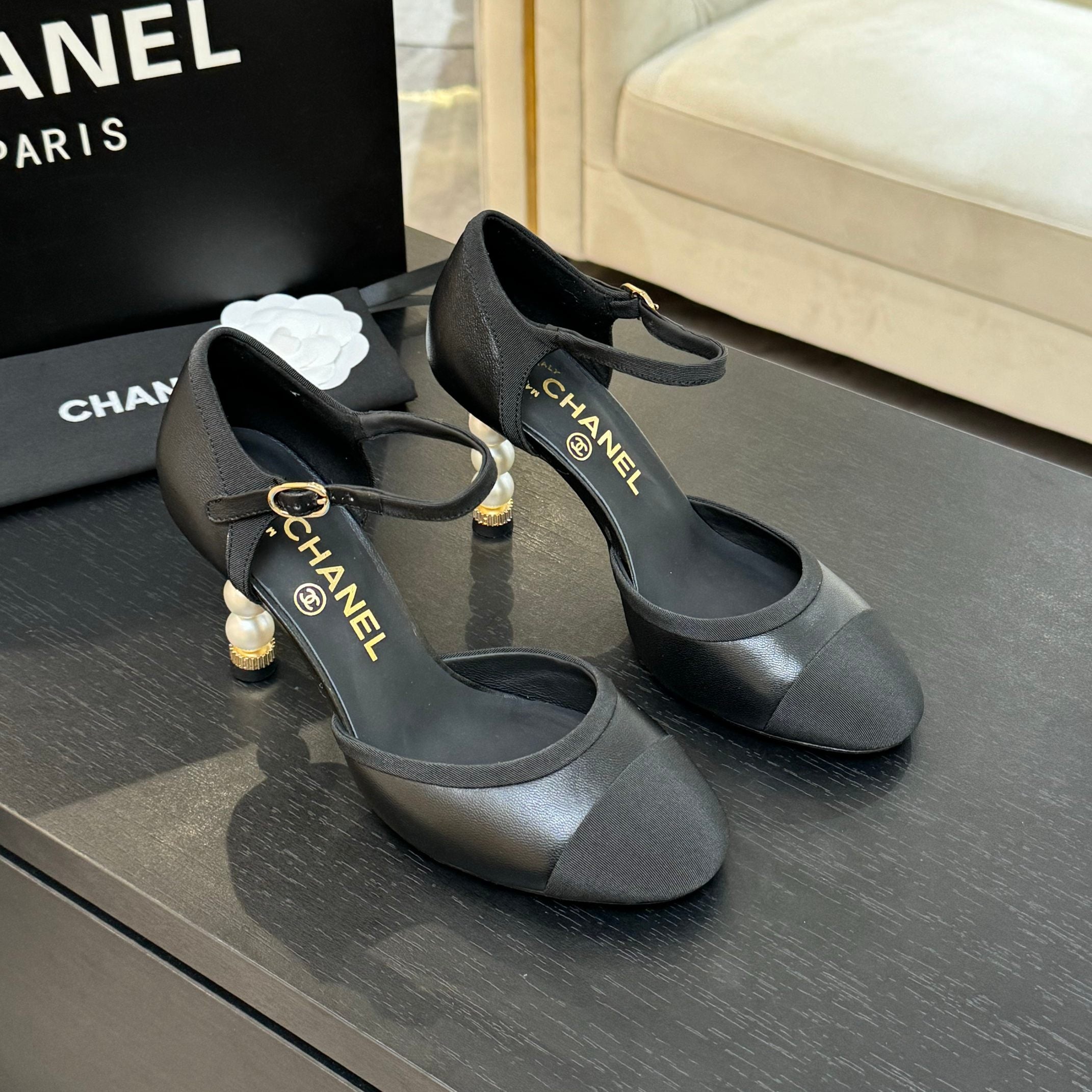 zCHANE.L Cc 25S Slingback 85Mm Black Calfskin Grosgrain