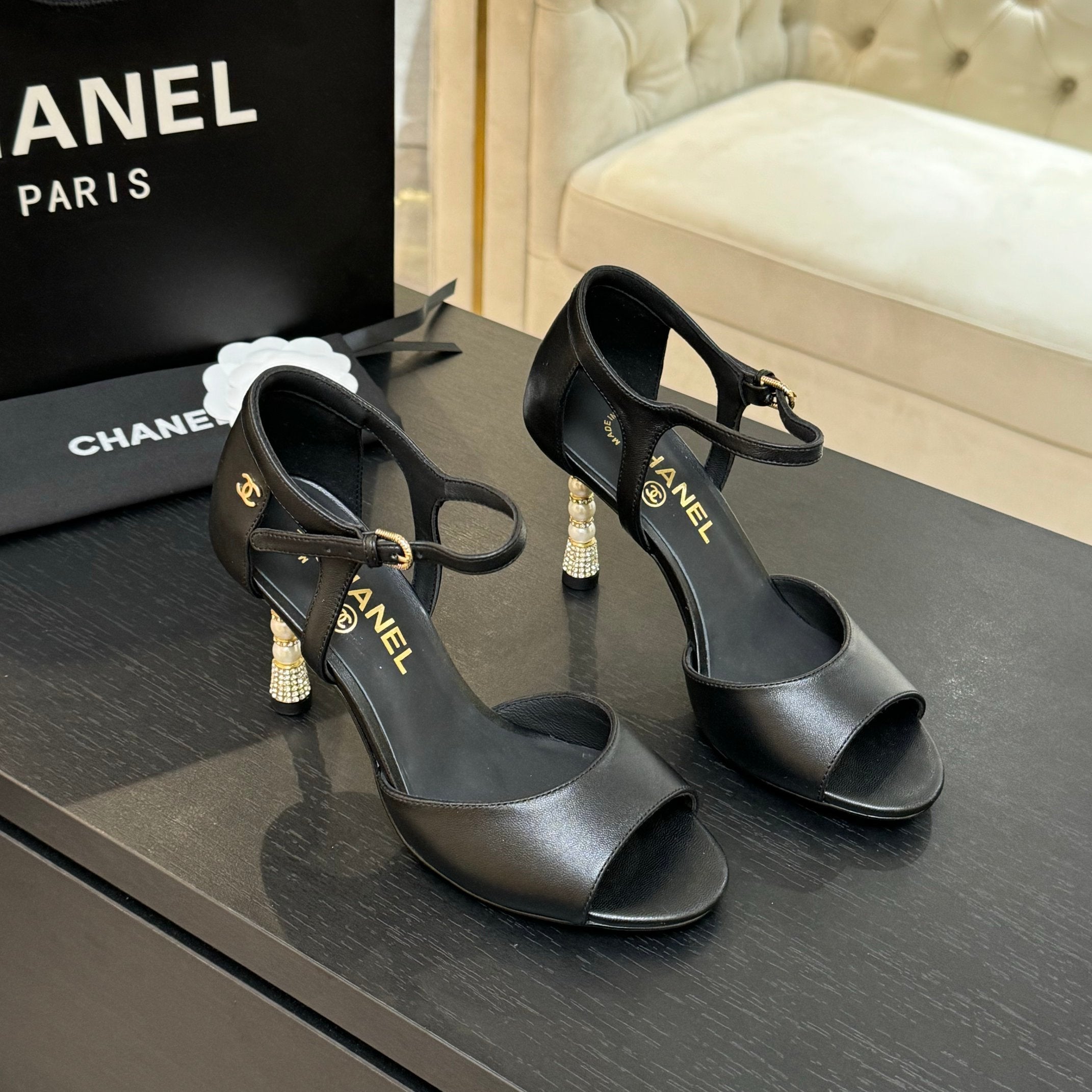 zCHANE.L Cc 25S Sandal Heel 85Mm Black Calfskin