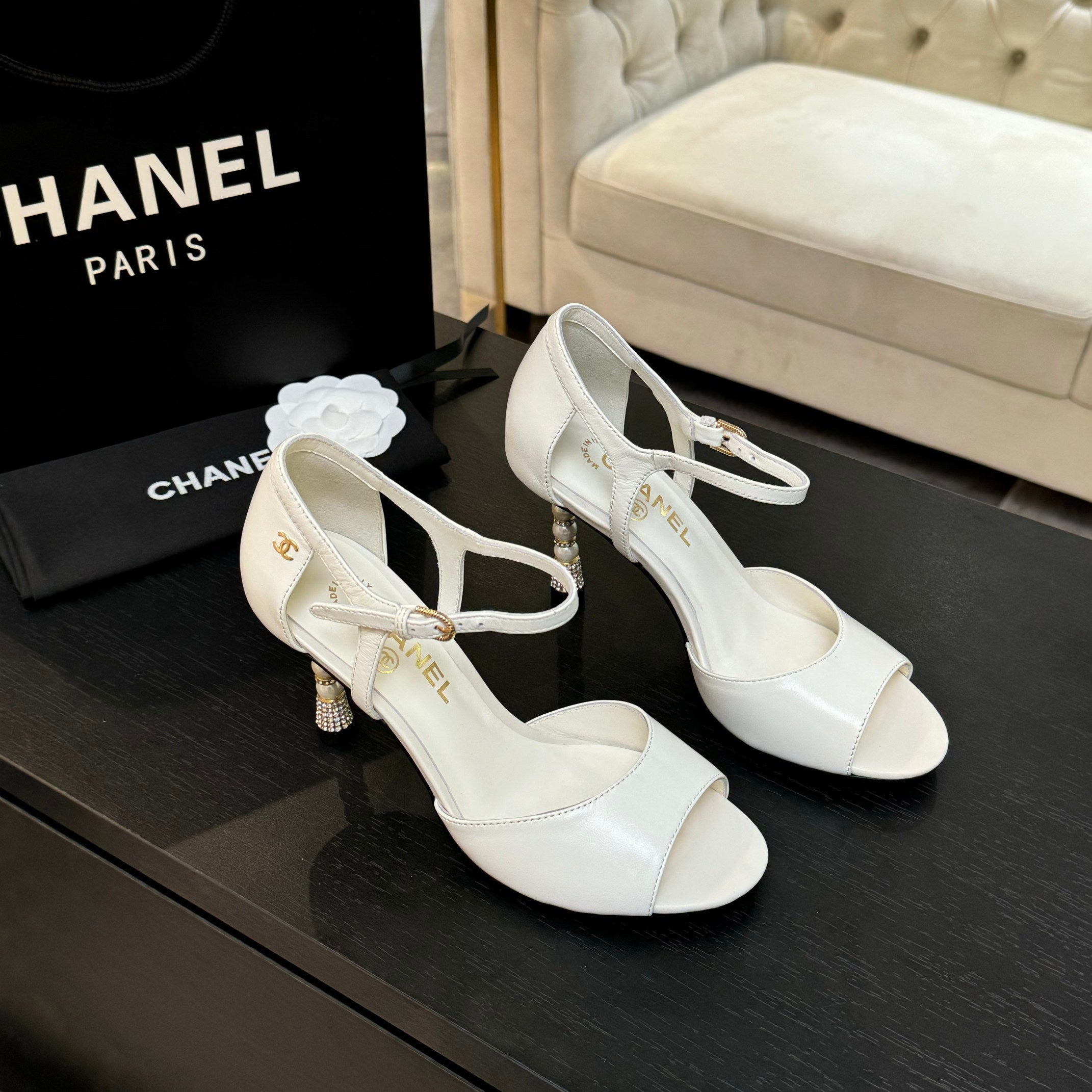 zCHANE.L Cc 25S Sandal Heel 85Mm White Calfskin