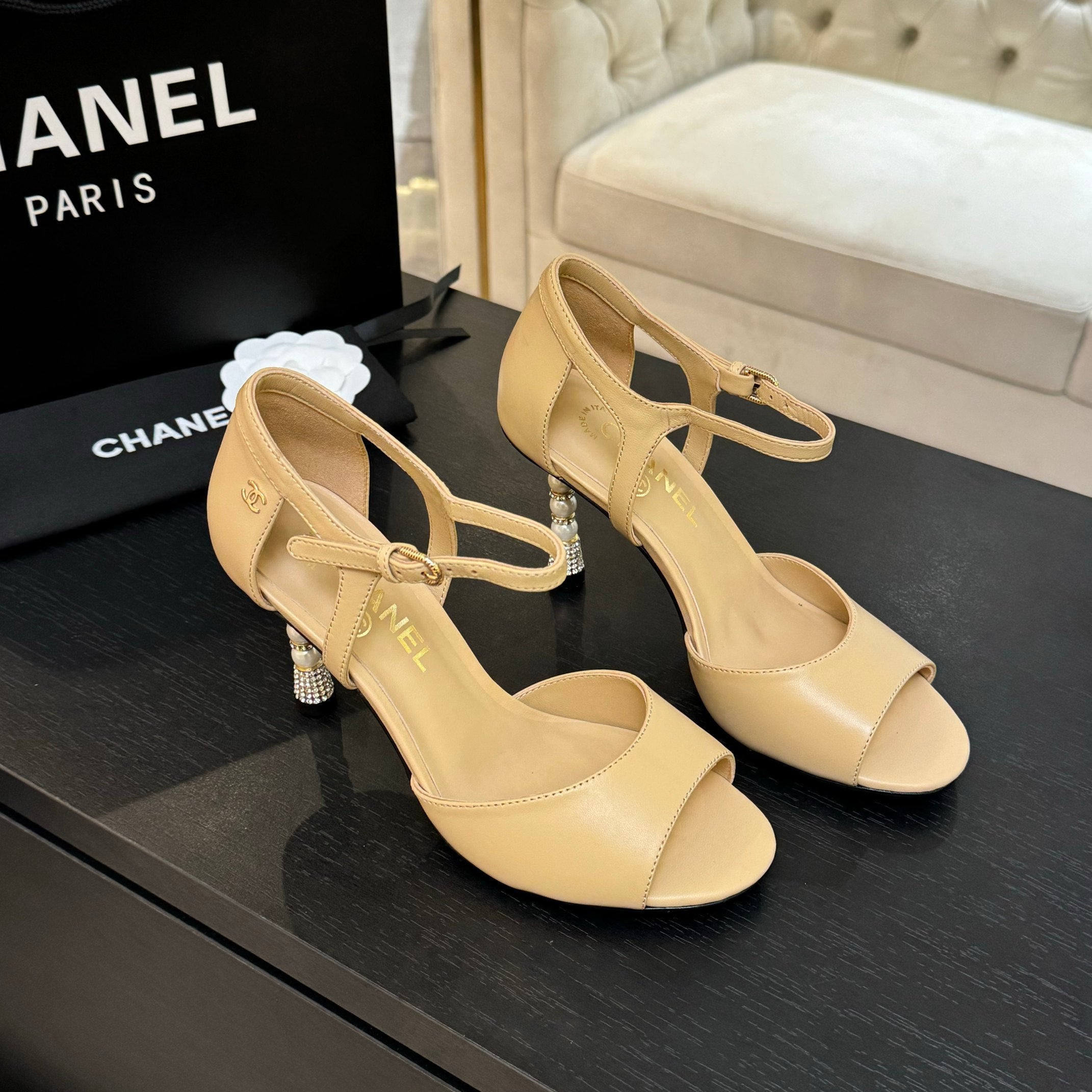 zCHANE.L Cc 25S Sandal Heel 85Mm Beige Calfskin