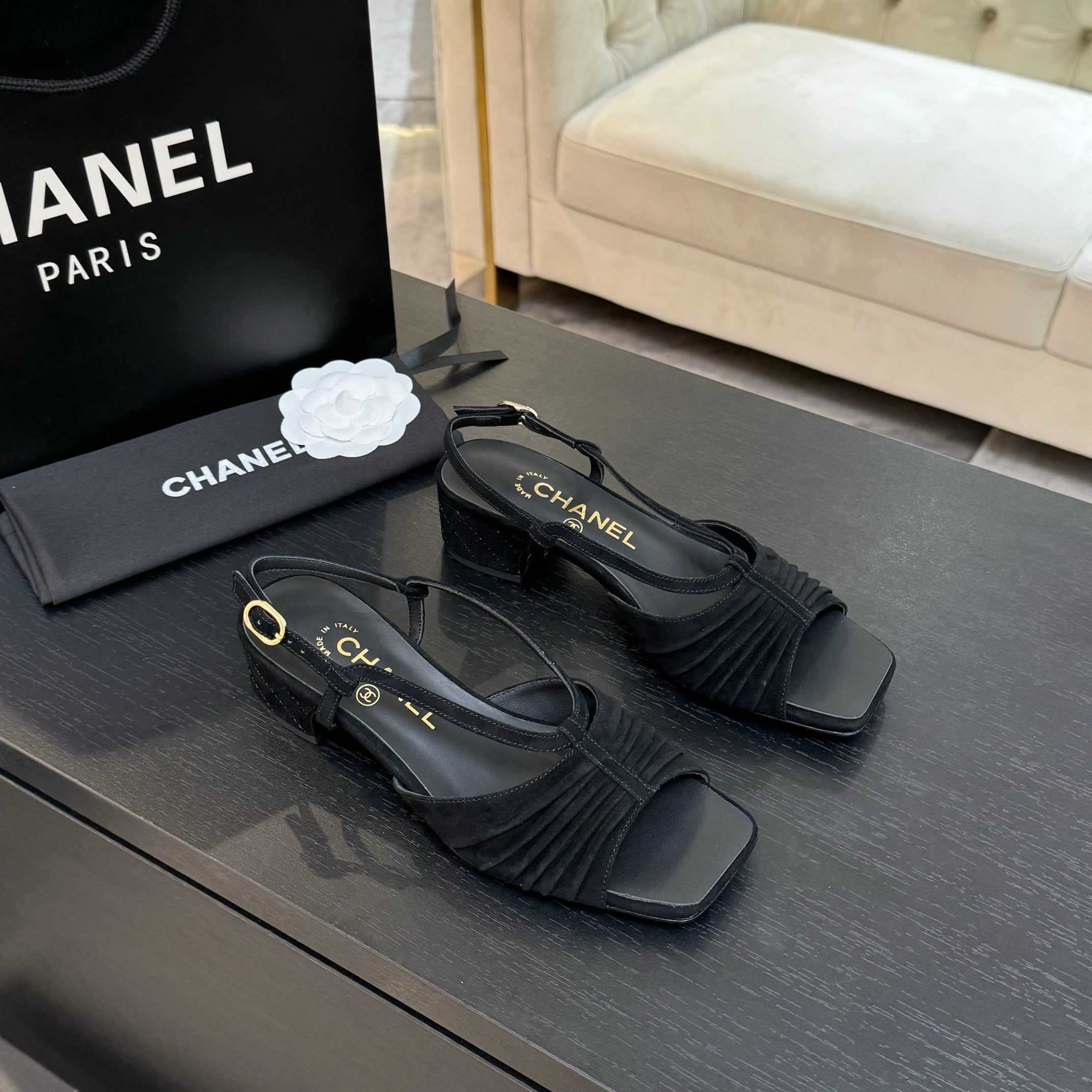 zCHANE.L Cc 25S Sandal Heel 50Mm Black Suede Kidskin