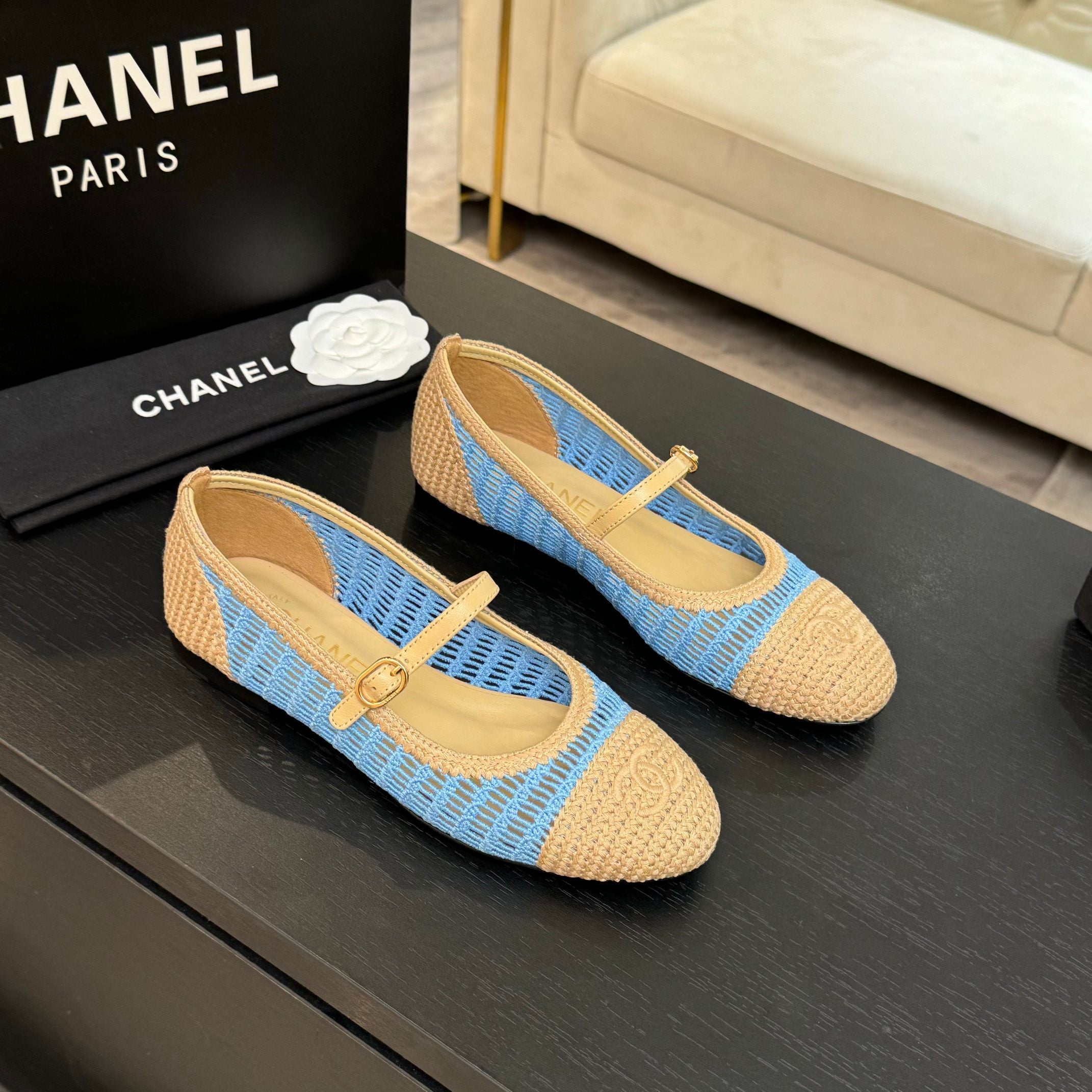 zCHANE.L 25P Mary Jane 15Mm Beige Blue Raffia 373782