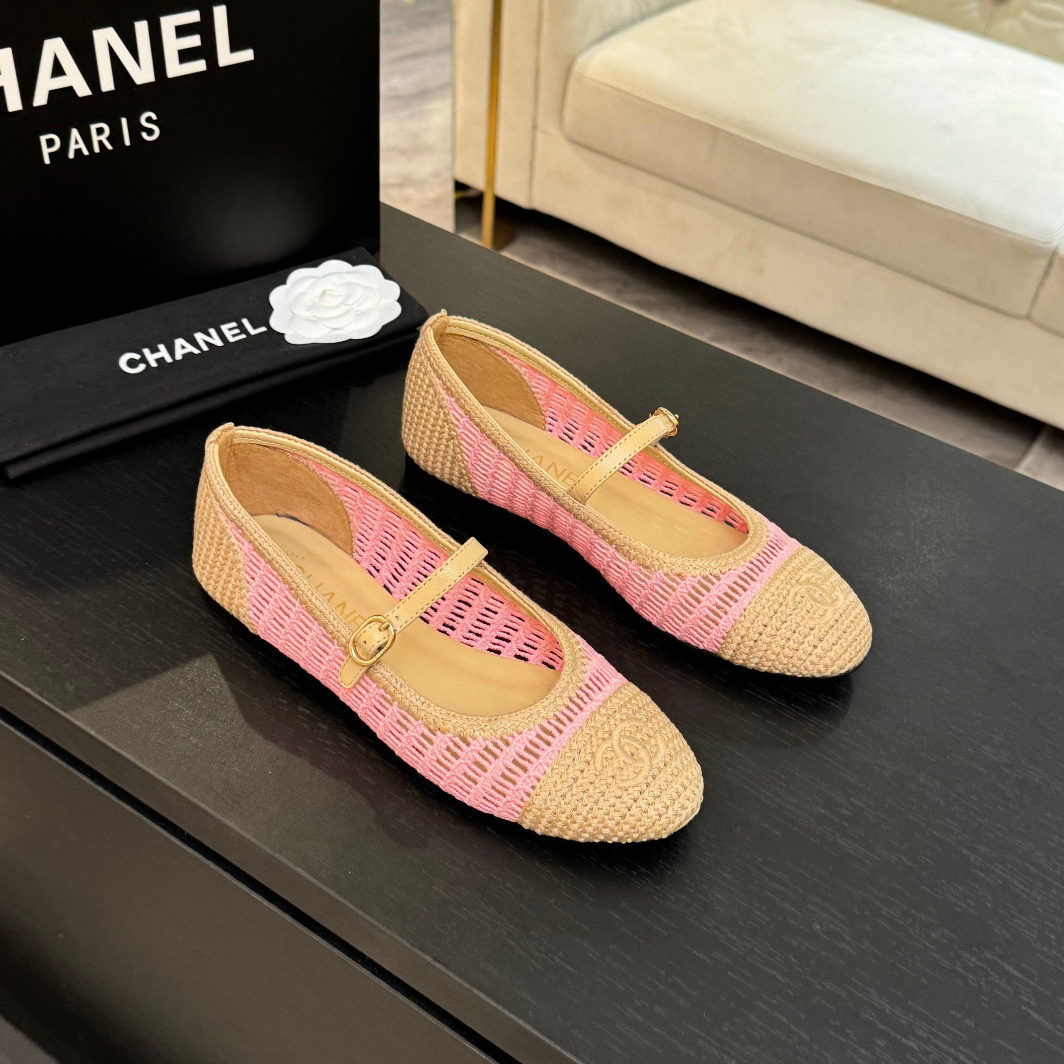 zCHANE.L 25P Mary Jane 15Mm Beige Pink Raffia 373784
