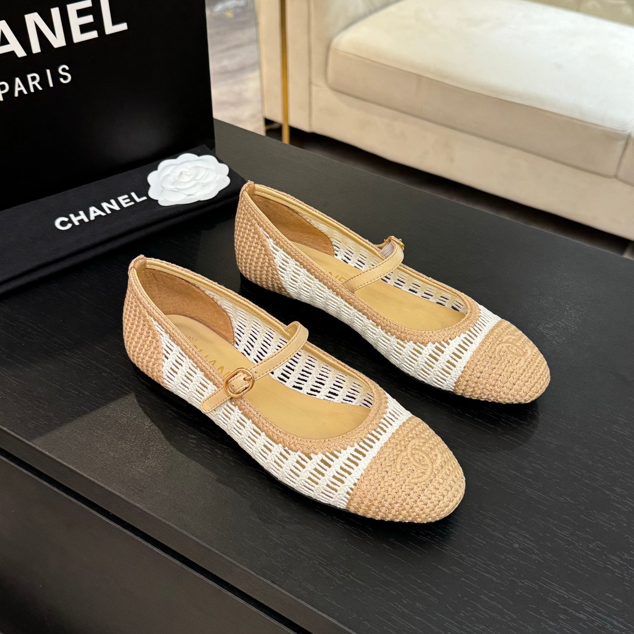 zCHANE.L 25P Mary Jane 15Mm Beige White Raffia 373786