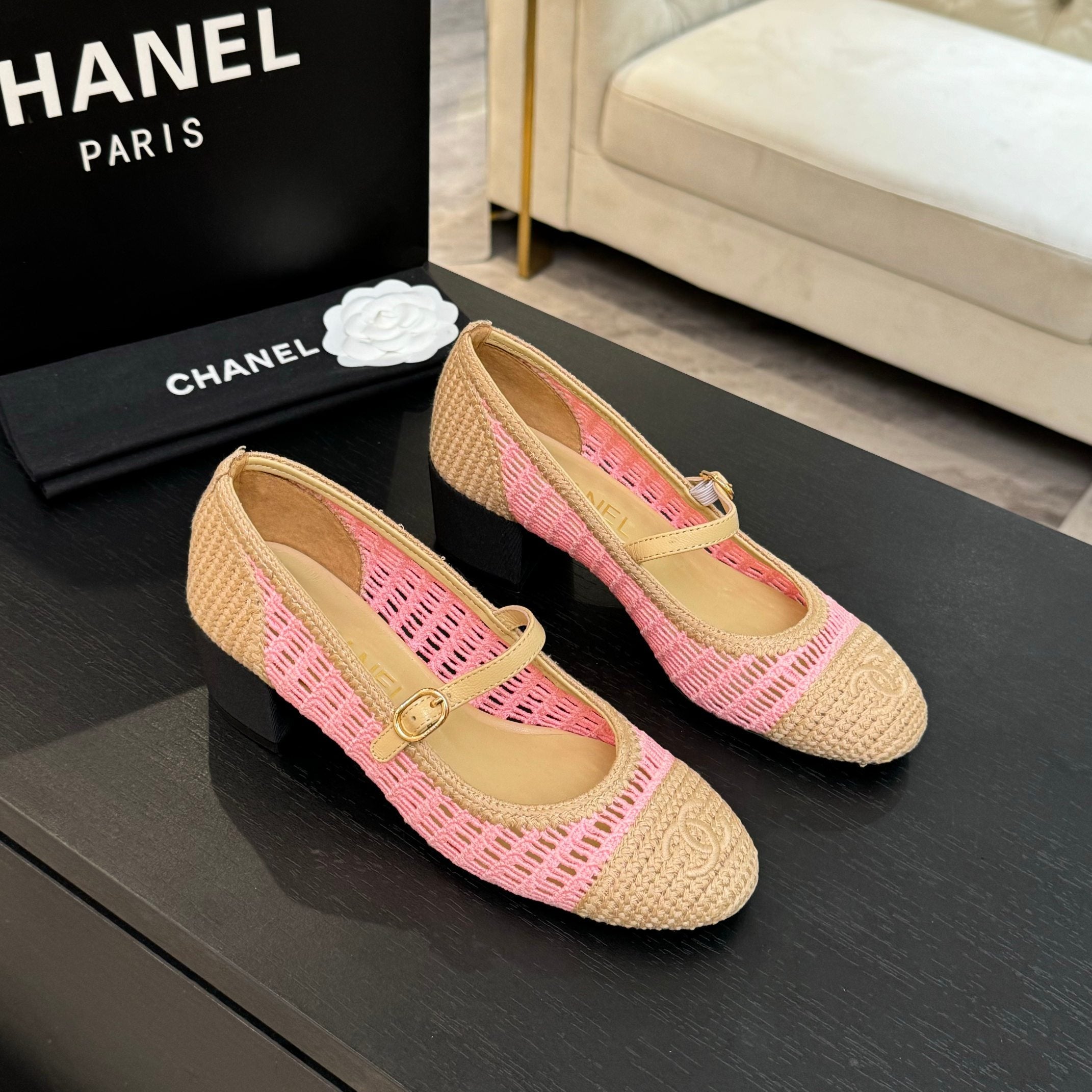 zCHANE.L 25P Mary Jane 50Mm Beige Pink Raffia 373788