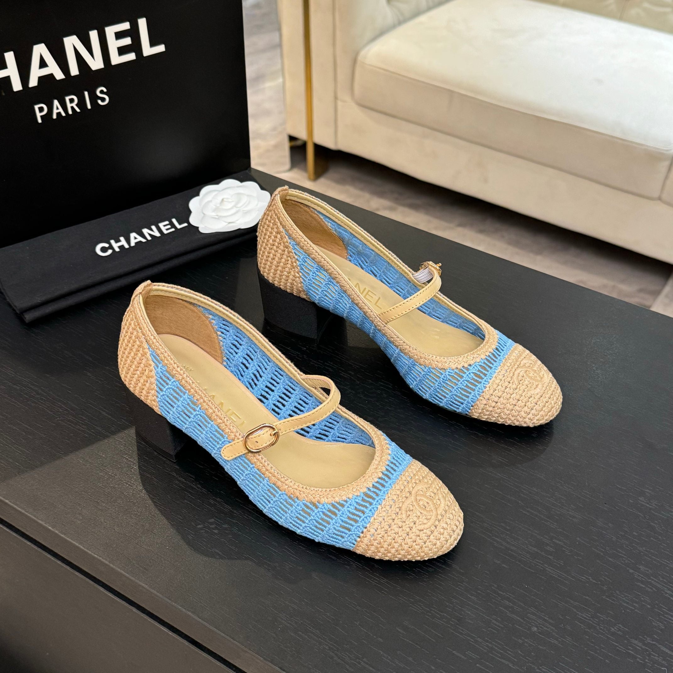 zCHANE.L 25P Mary Jane 50Mm Beige Blue Raffia 373789