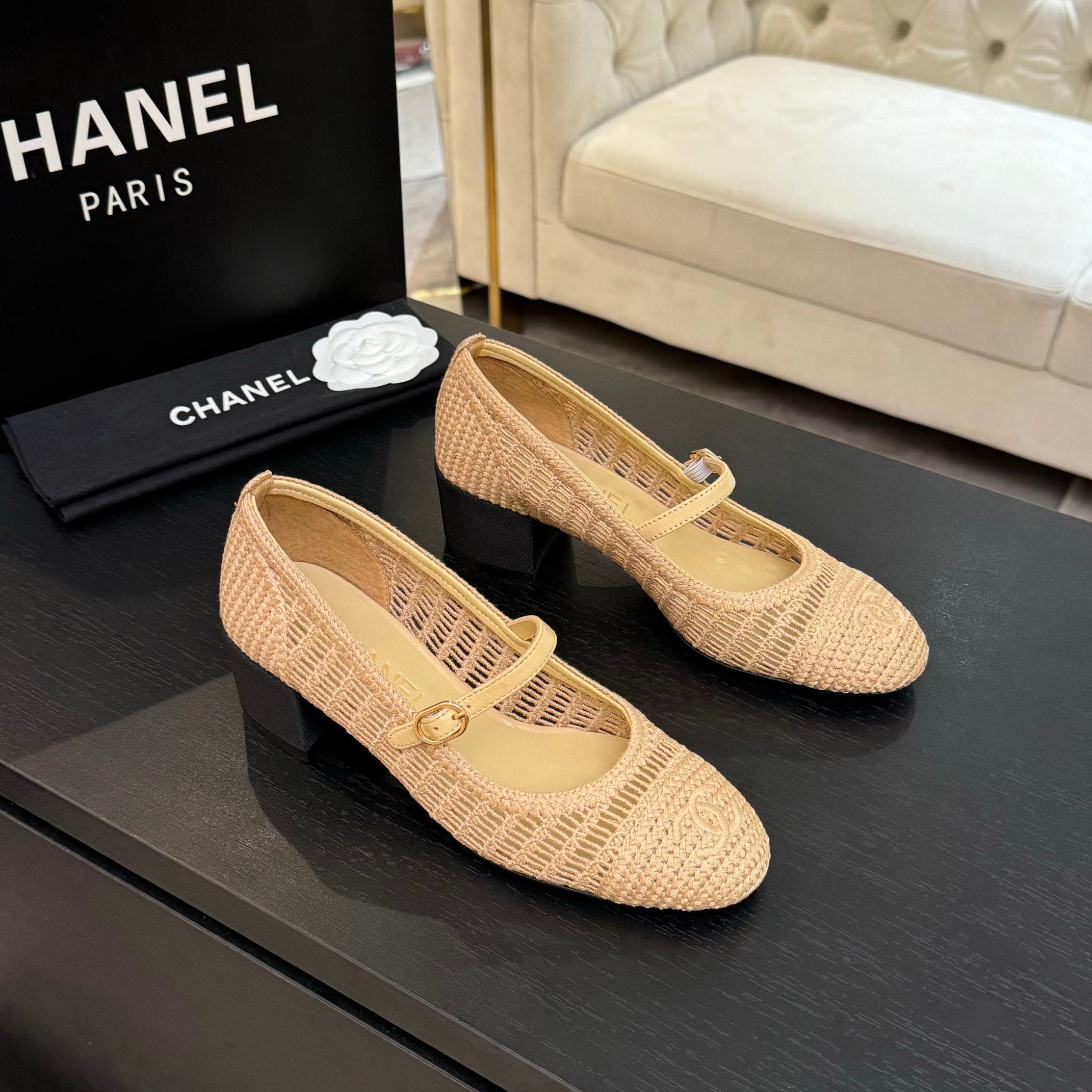zCHANE.L 25P Mary Jane 50Mm Beige Raffia 373792