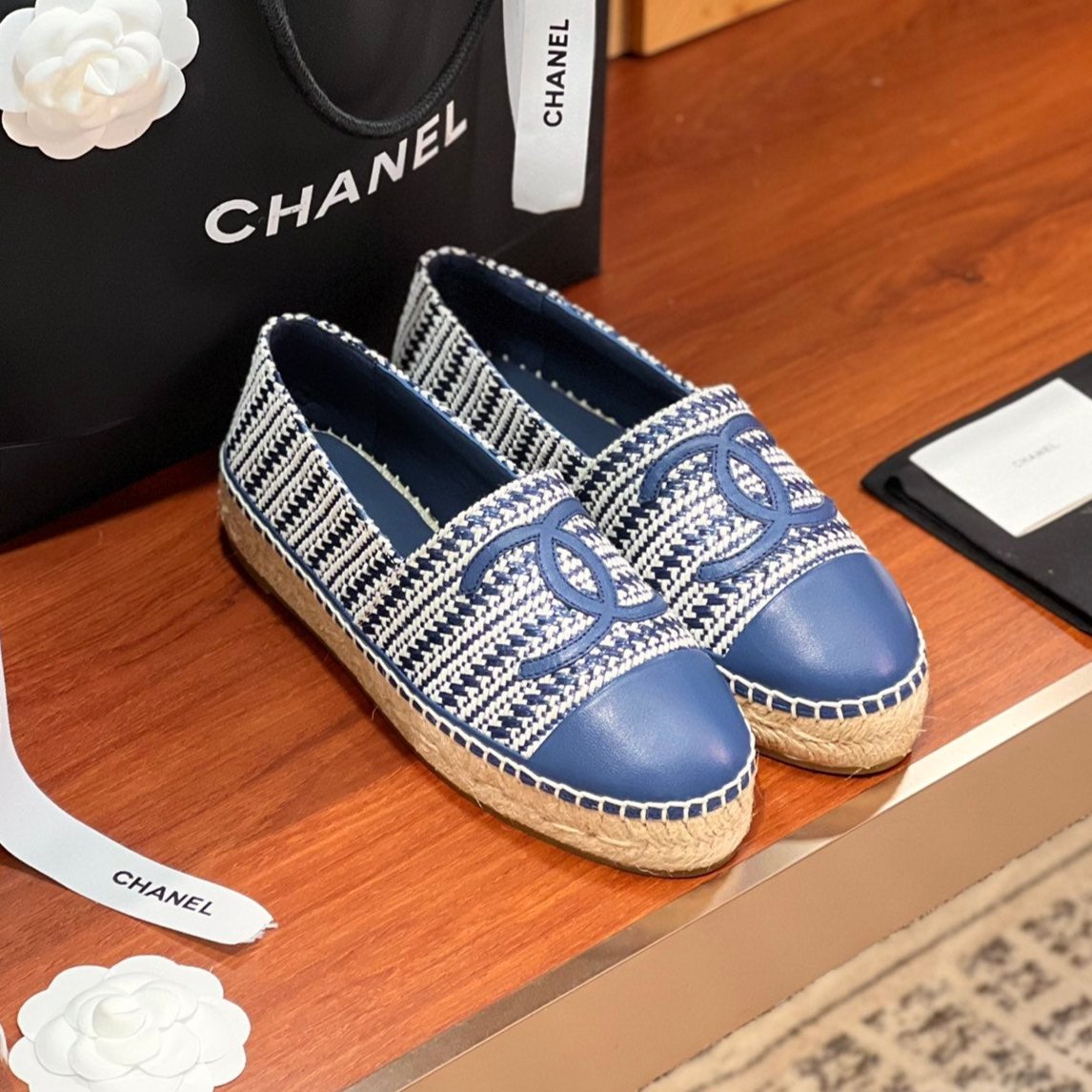 zCHANE.L Espadrilles White Blue Woolen Cloth Blue Lambskin