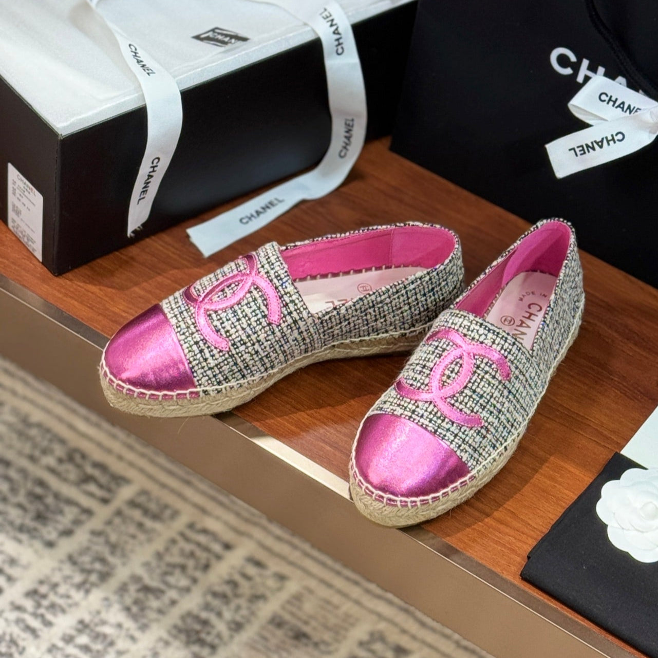 zCHANE.L 25 Espadrilles Logo Pink Fabric Sheepskin 310157