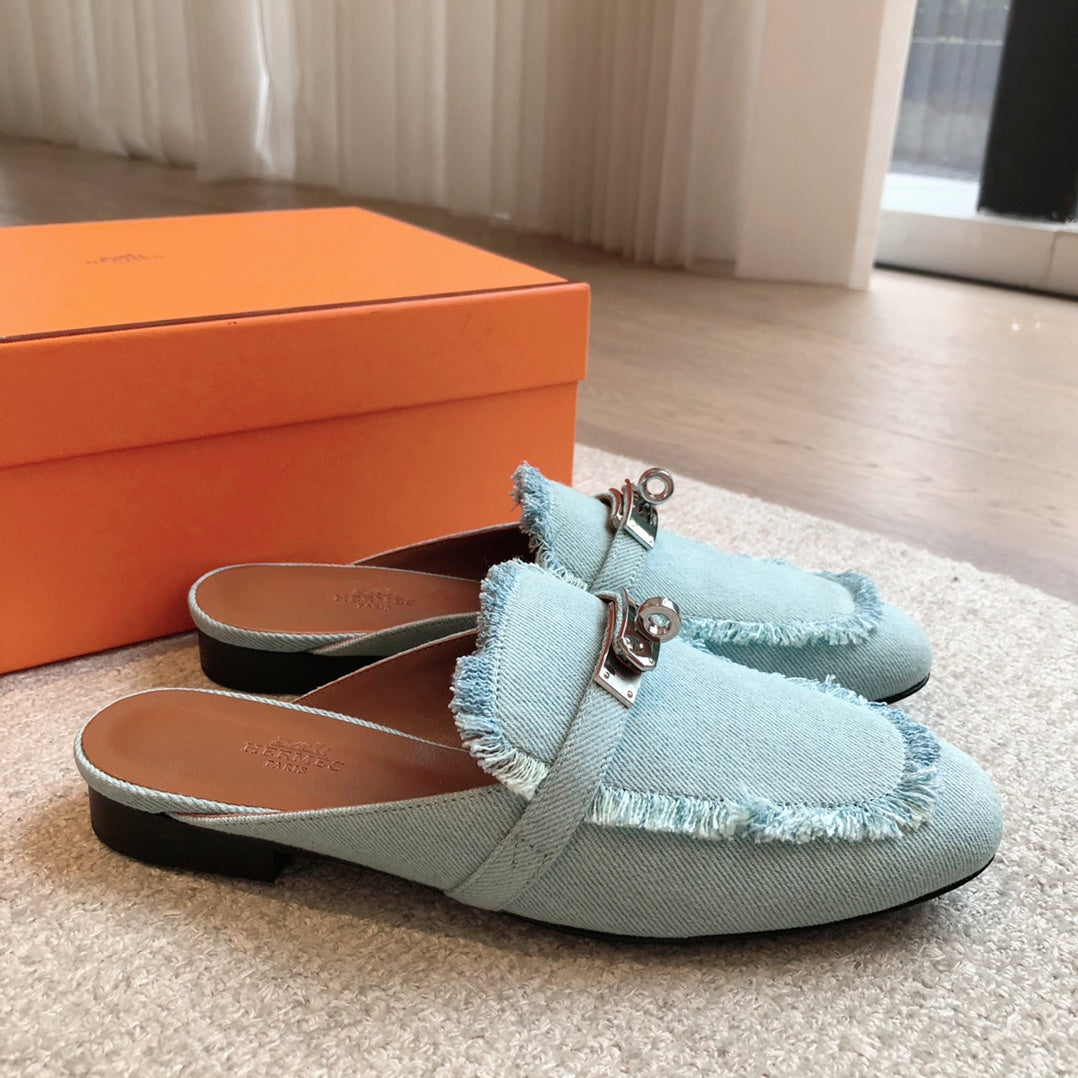 zHERME.S Oz Mule Denim Blue Cowhide 756854
