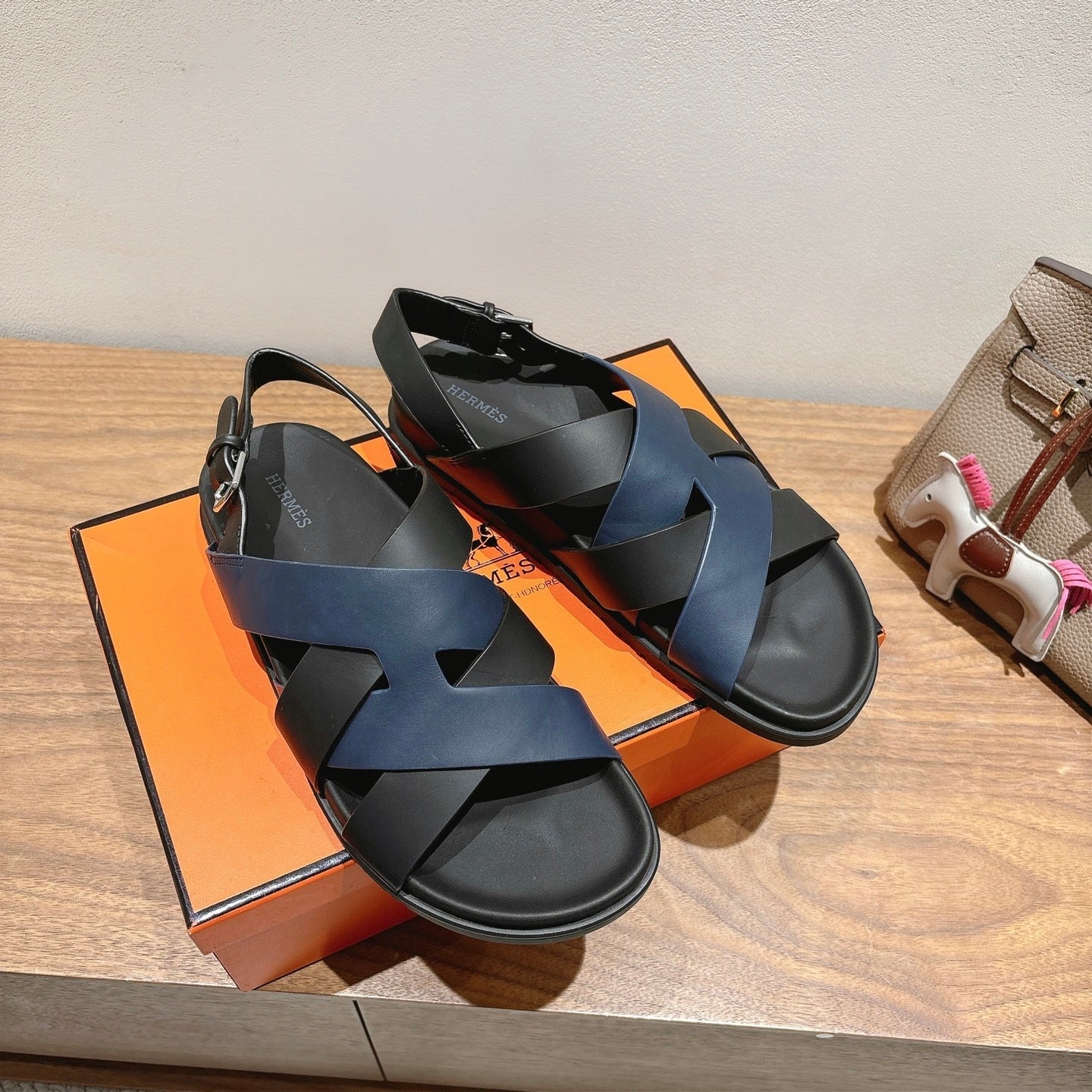 zHERME.S 25 Heracles Sandal Black Dark Blue Calfskin