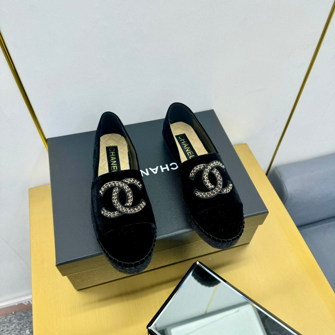 zCHANE.L 25S Loafers Black Embroidery Velvet Sedge 297817