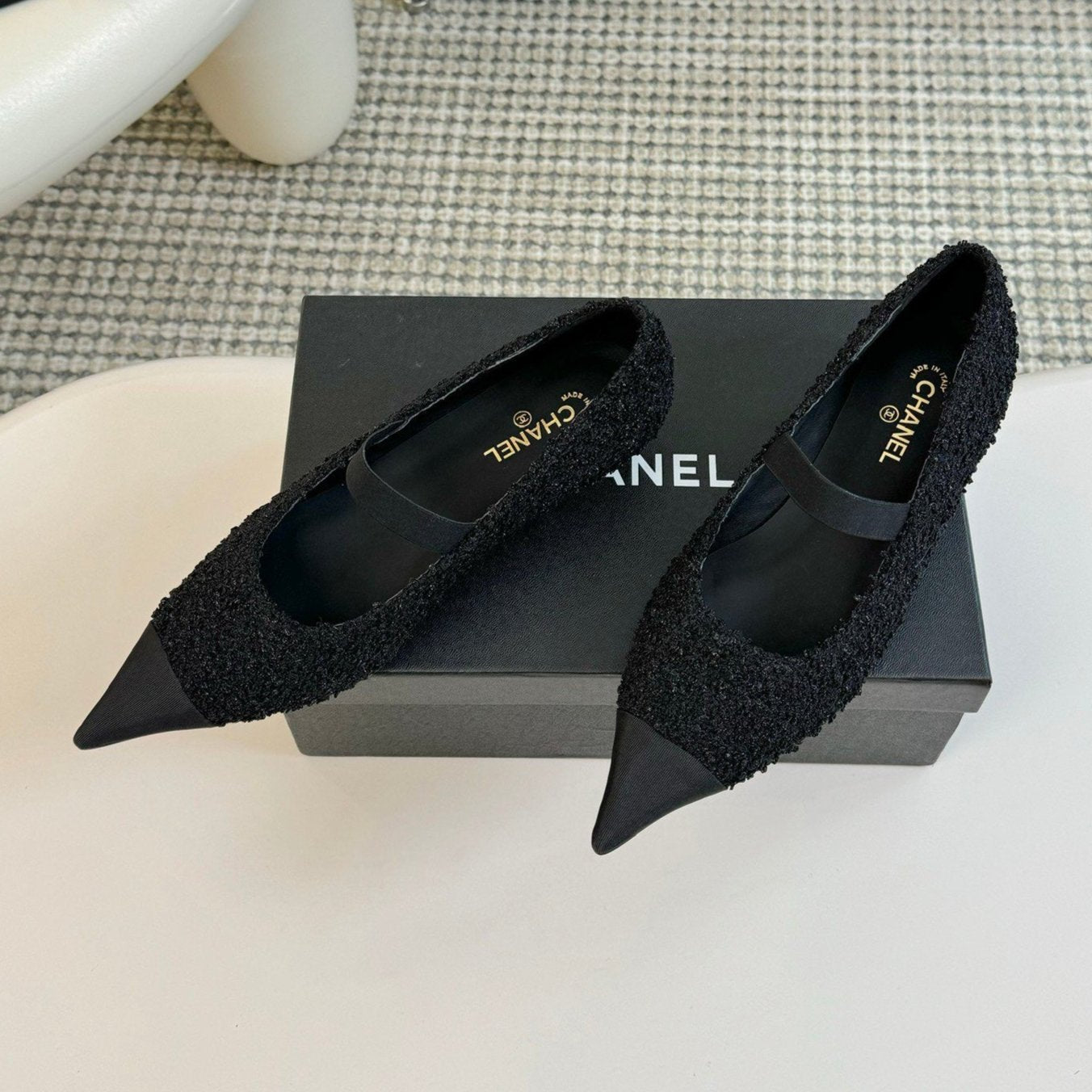 zCHANE.L Mary Jane In Black Wool Tweed And Satin