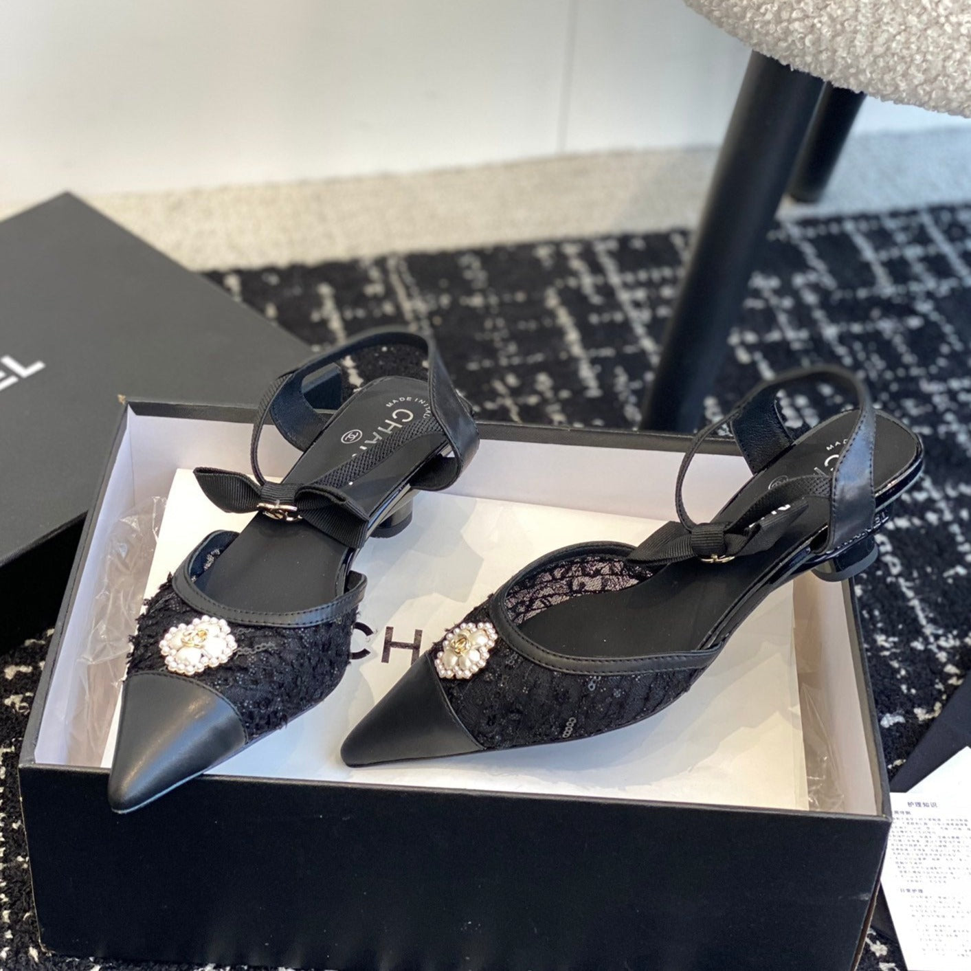 zCHANE.L Slingbacks 45 Black Tweed Lambskin
