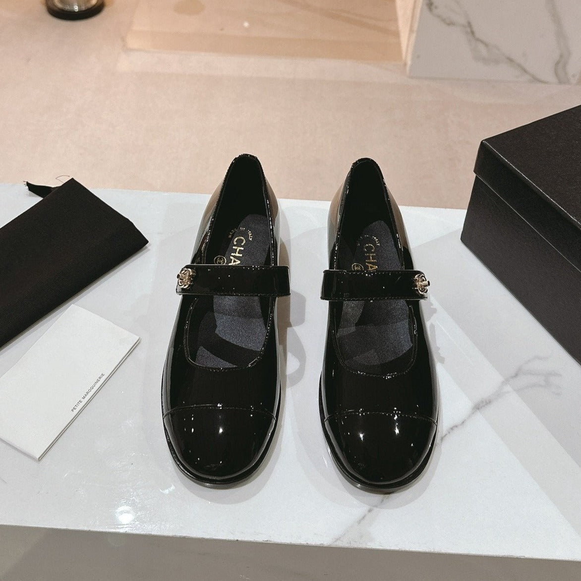 zCHANE.L Mary Jane Flat Black Patent Calfskin