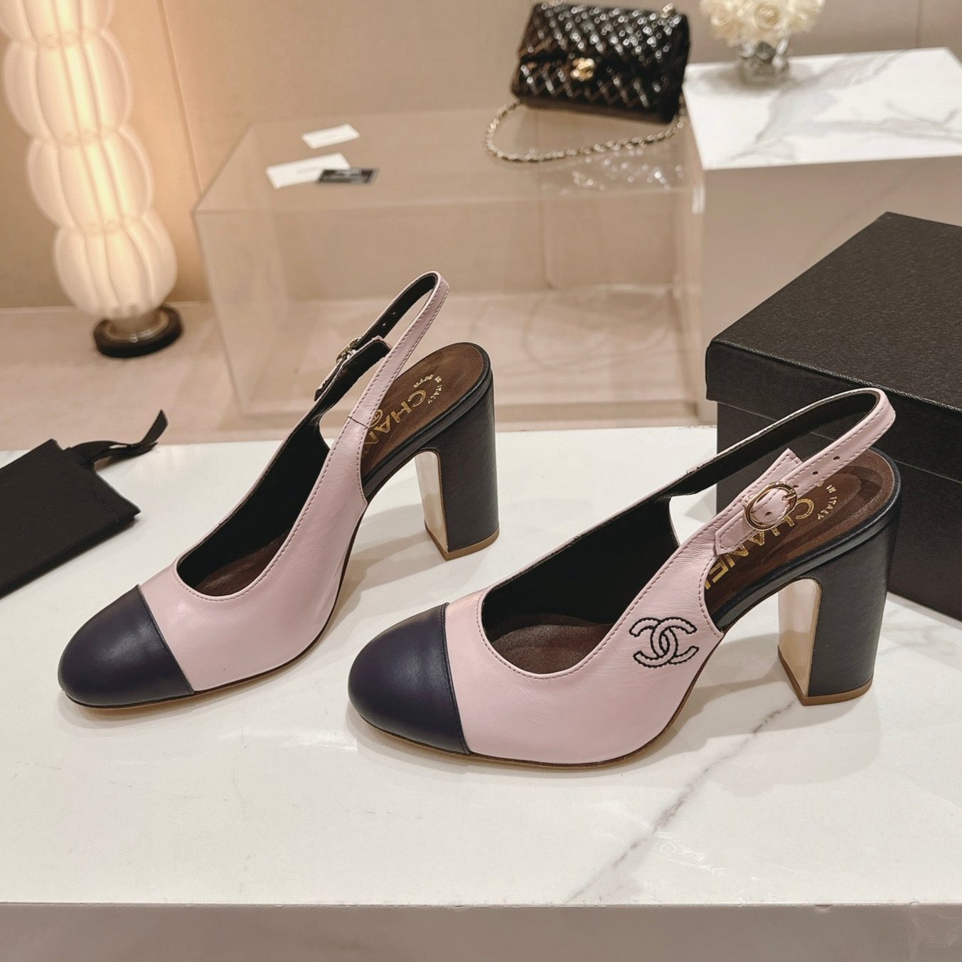 zCHANE.L Cc 24P Slingbacks 95Mm Pink Black Lambskin