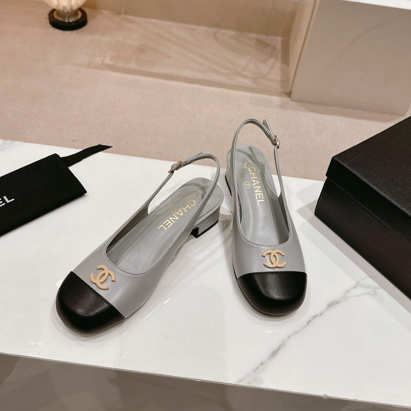 zCHANE.L Cc 2024 Slingbacks 40Mm Grey Black Lambskin