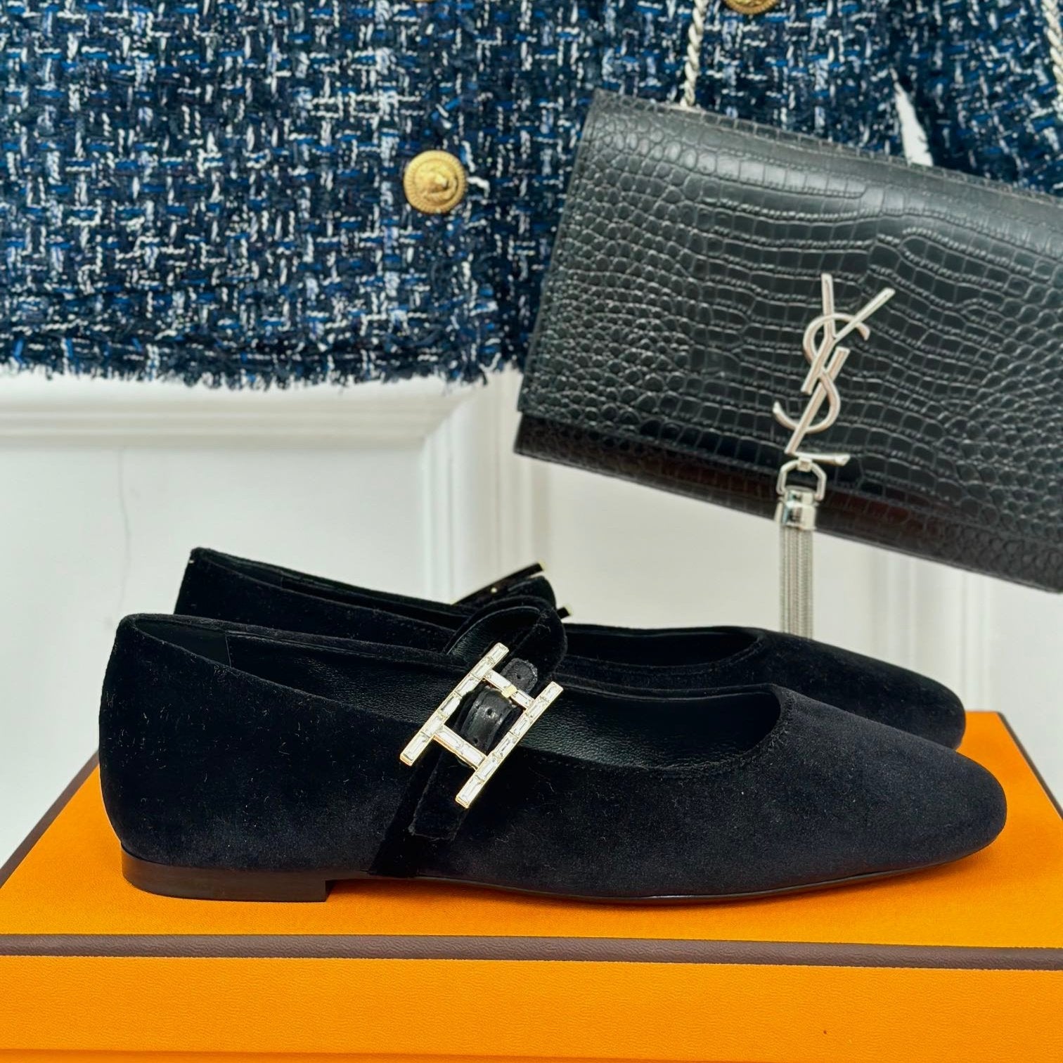 zCHANE.L Hm Jane Ballet Flat Black Velvet