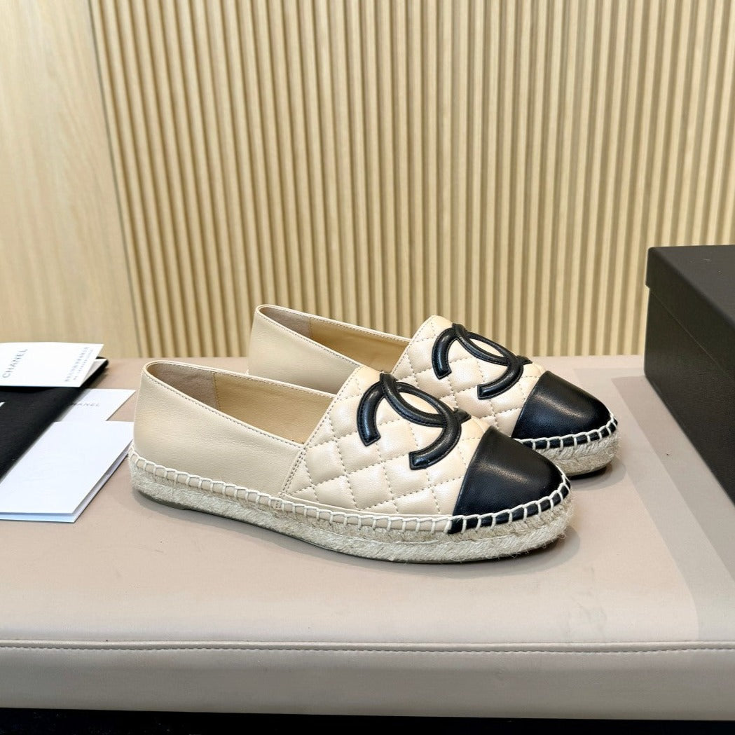 zCHANE.L Espadrilles Light Beige Black Quilted Caflskin
