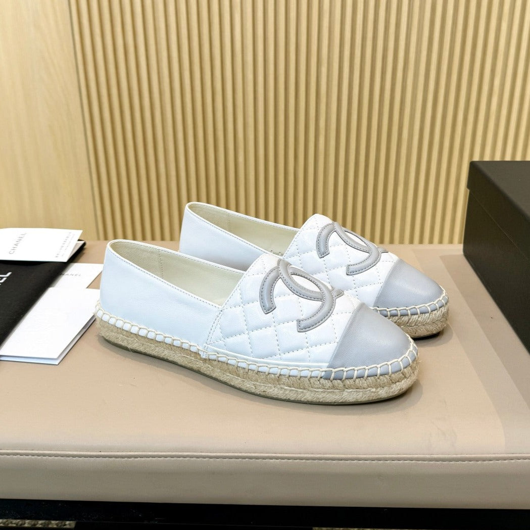 zCHANE.L Espadrilles White Grey Quilted Caflskin