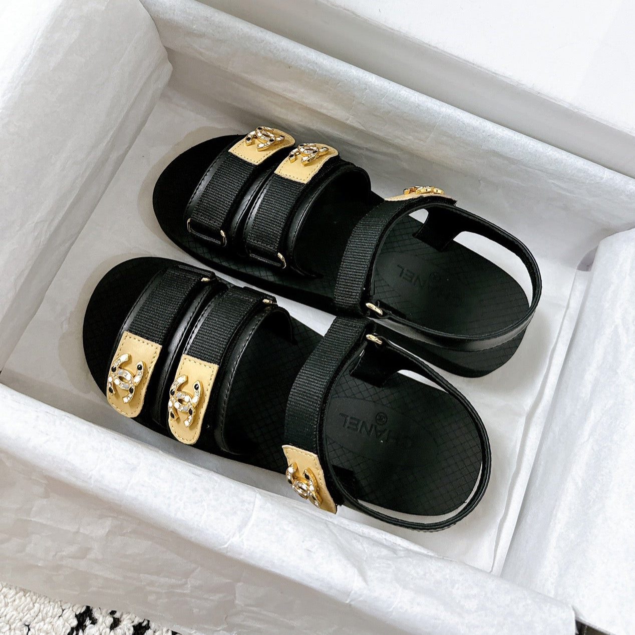 zCHANE.L 25 Dad Sandals Black Fabric Leather 300167