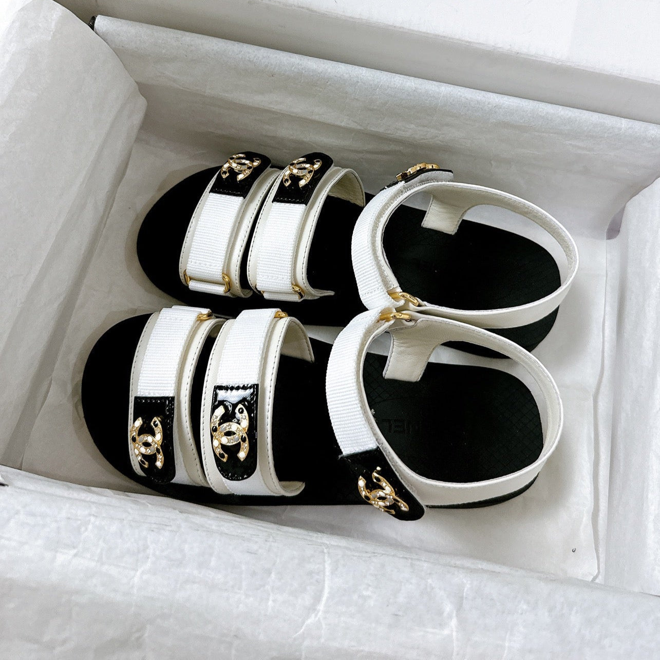 zCHANE.L 25 Dad Sandals White Fabric Leather 300170