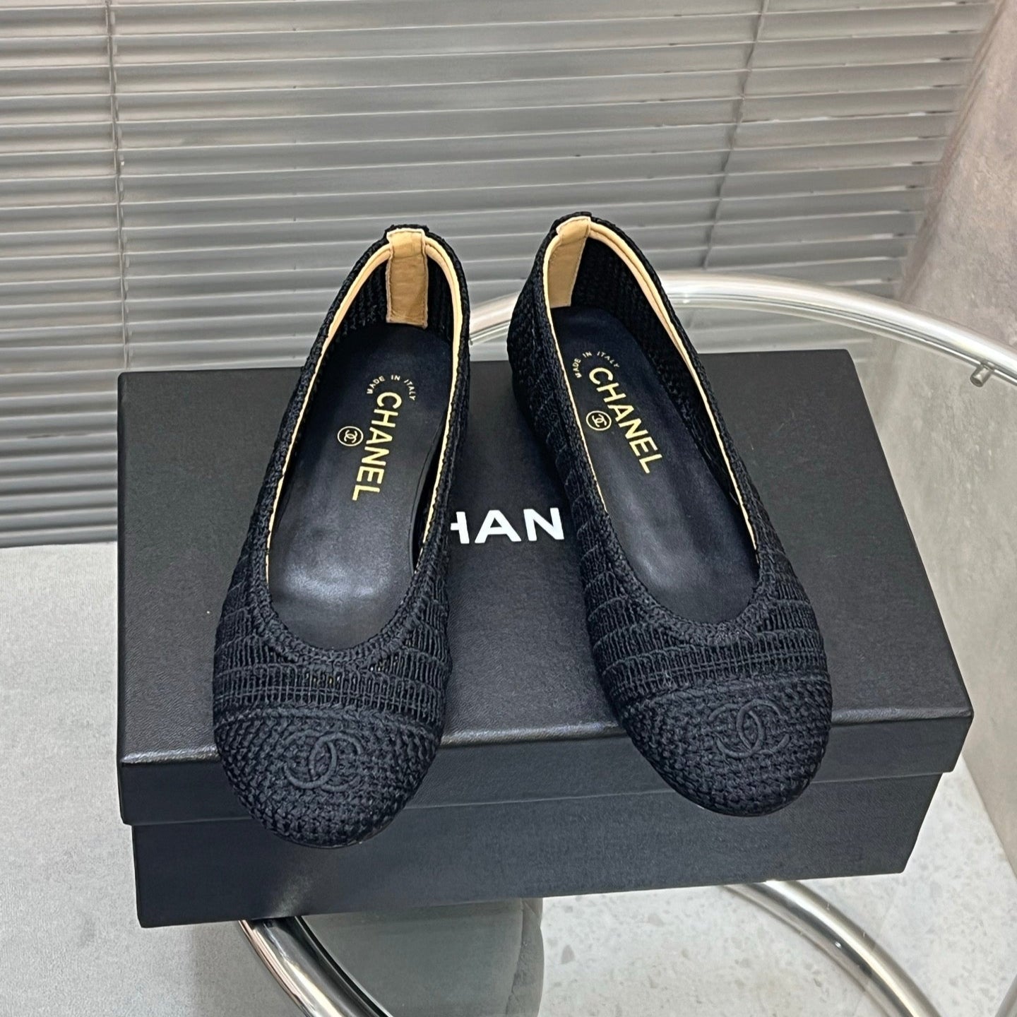 zCHANE.L 25 Ballet Flat Black Beige Raffia