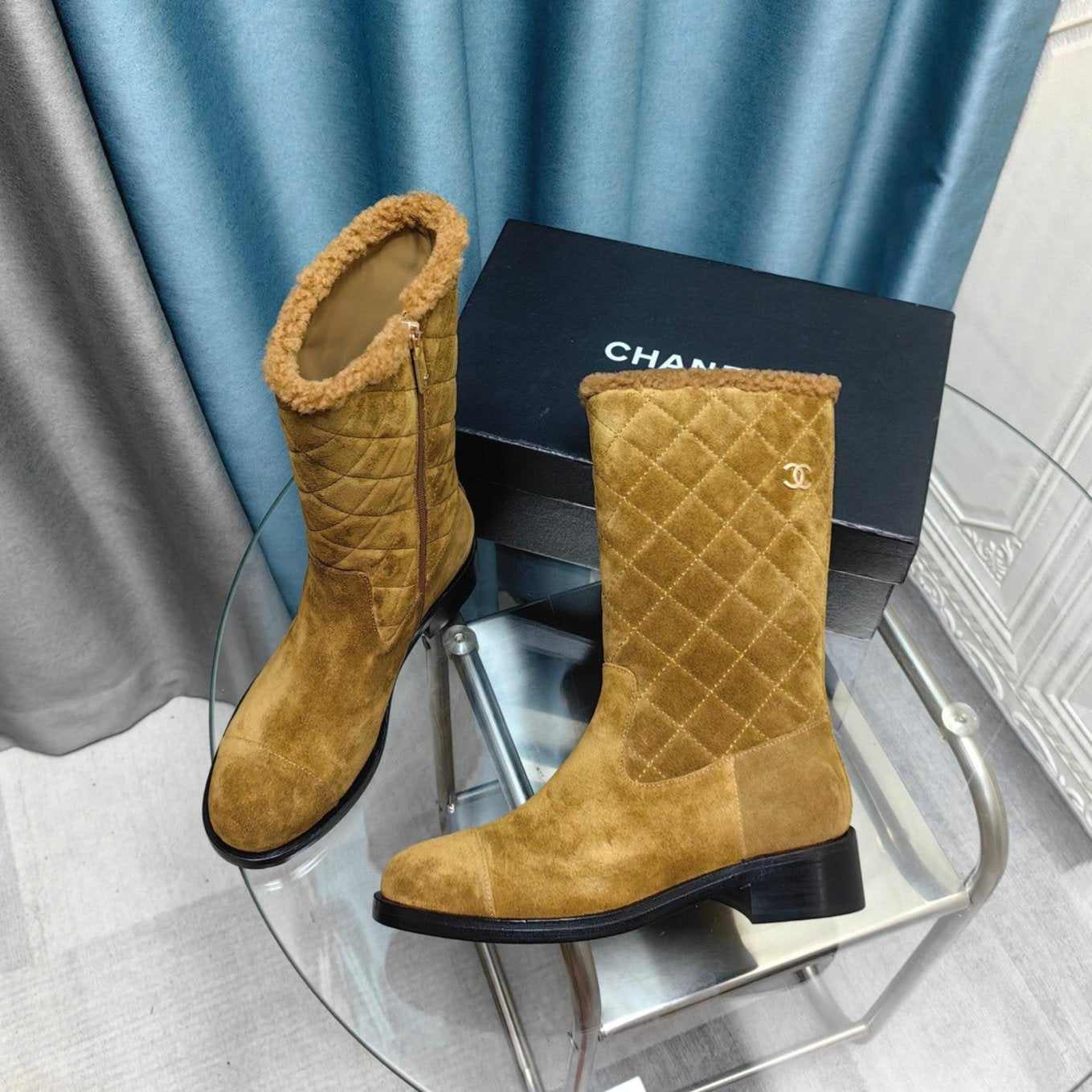 zCHANE.L Cc Short Boots Yellow Brown Suede Lining Wool And Lambskin