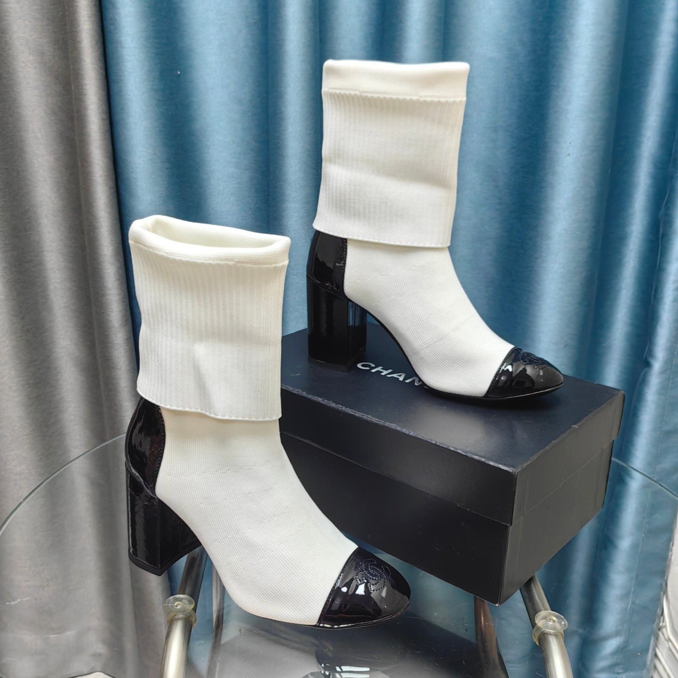 zCHANE.L Cc Short Boots 80Mm White Wool Fabric And Lambskin