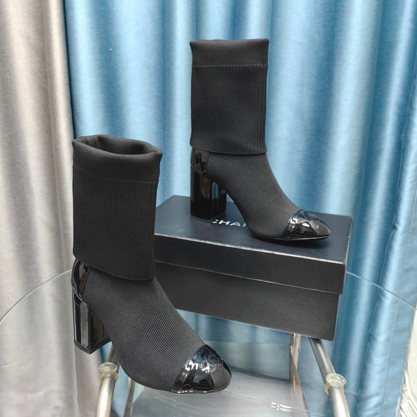 zCHANE.L Cc Short Boots 80Mm Black Wool Fabric And Lambskin
