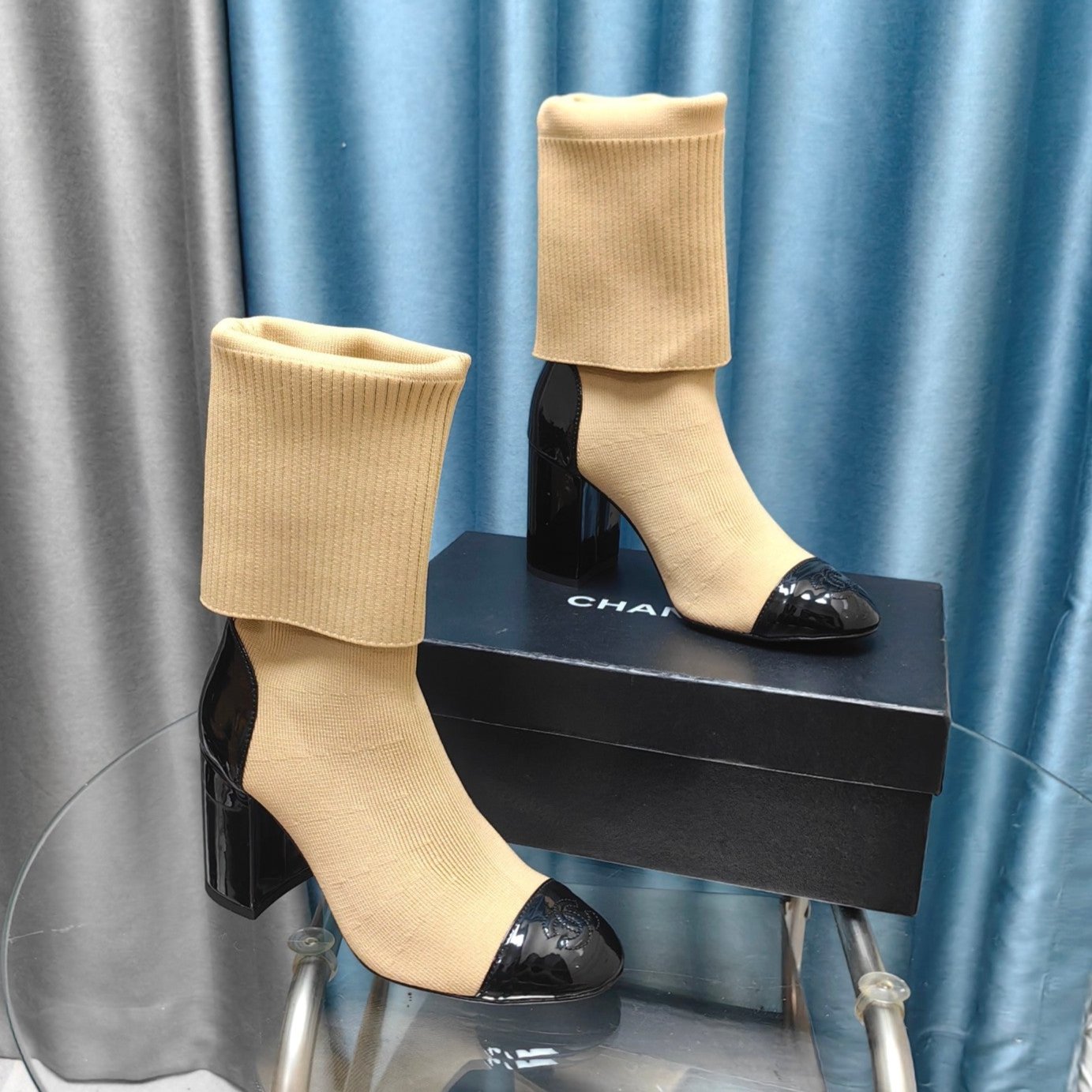 zCHANE.L Cc Short Boots 80Mm Beige Wool Fabric And Lambskin