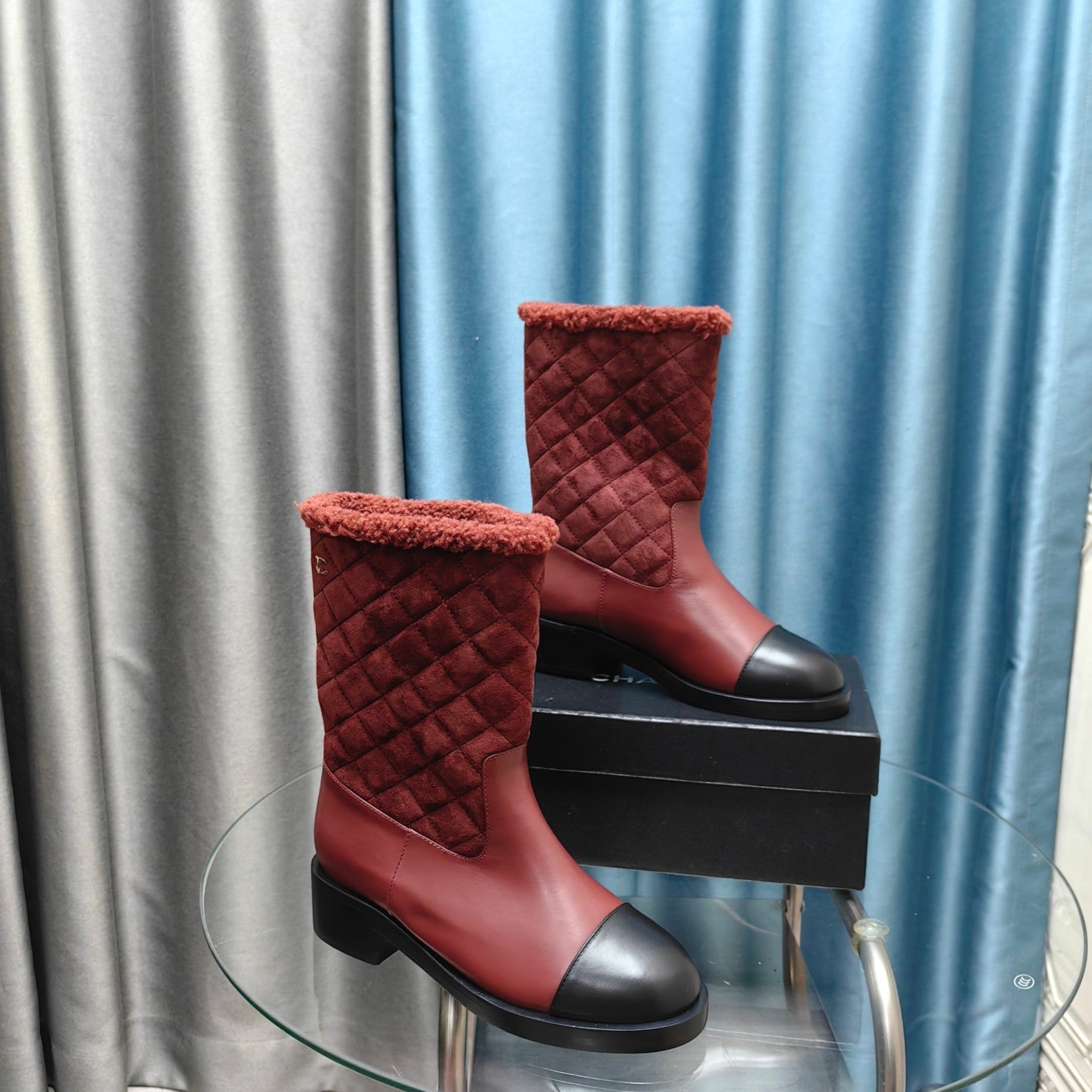 zCHANE.L Cc Short Boots Burgundy Suede Lining Wool And Lambskin