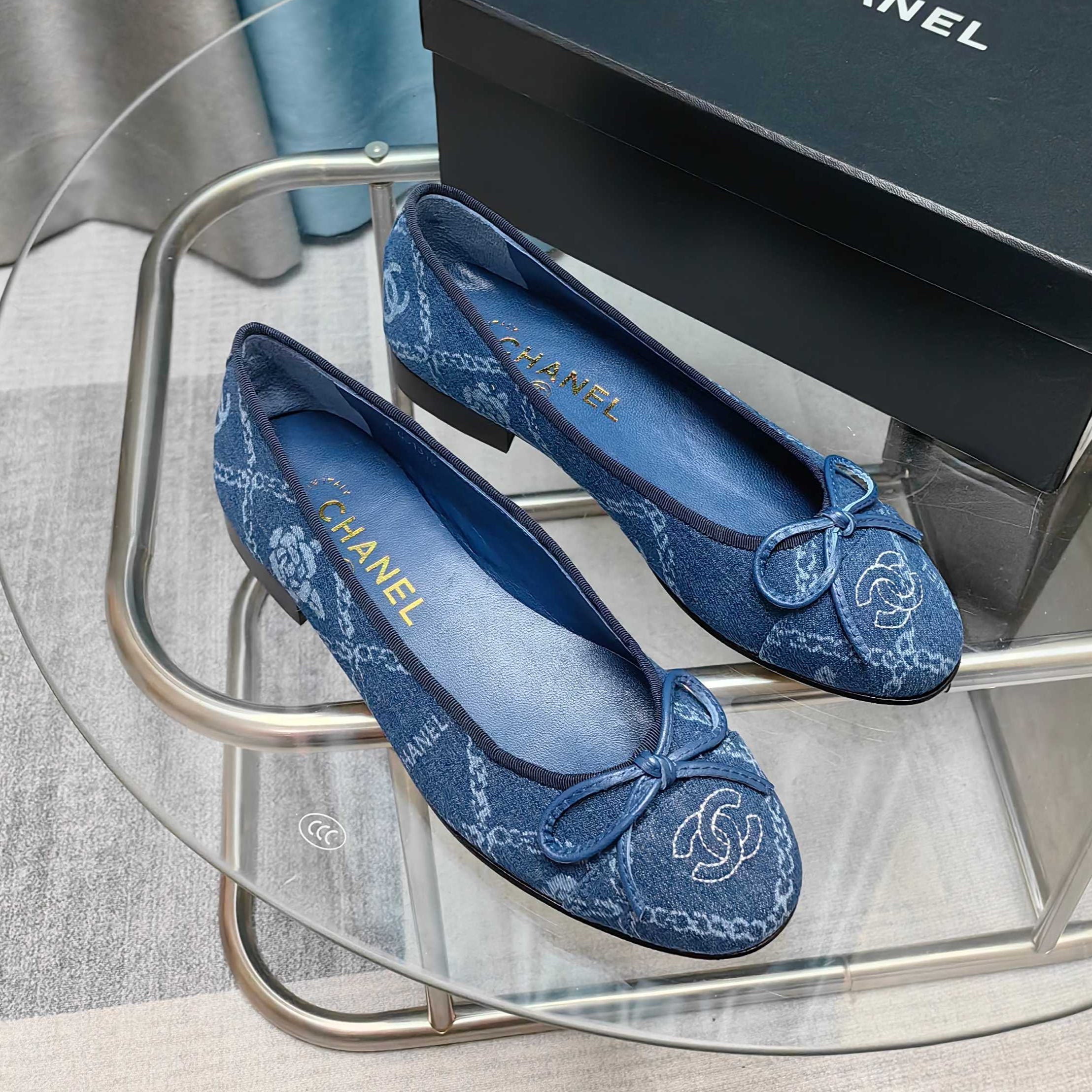 zCHANE.L 25P Ballet Flat Blue Denim Flower